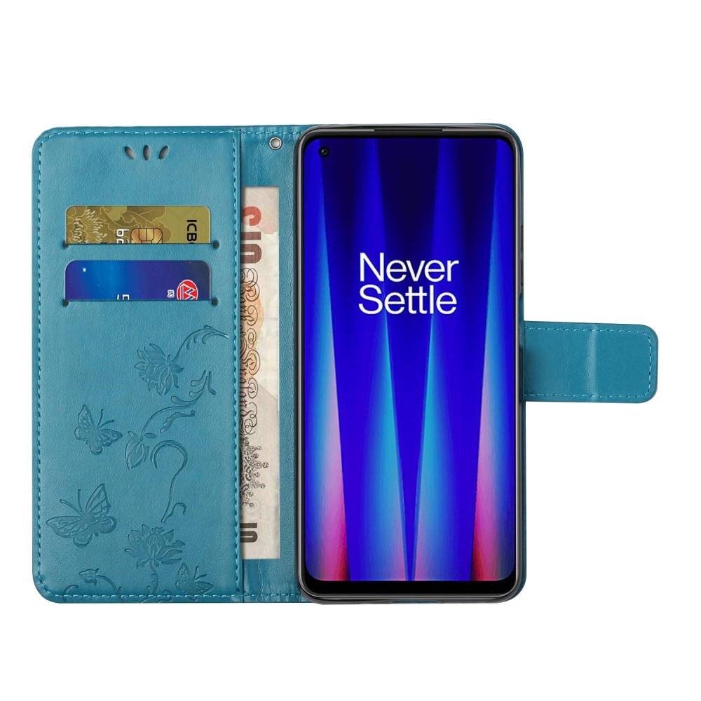 Étui en cuir à papillons pour  OnePlus Nord CE 5G, Bleu