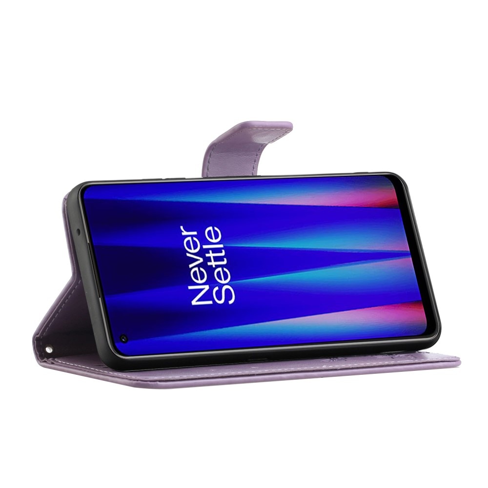 Étui en cuir à papillons pour OnePlus Nord CE 5G, violet