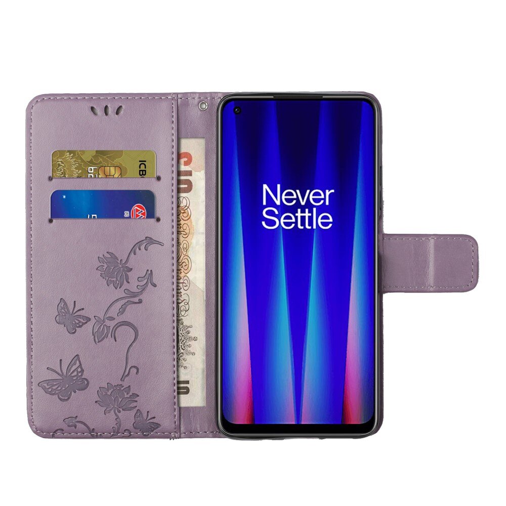 Étui en cuir à papillons pour  OnePlus Nord CE 5G, Violet