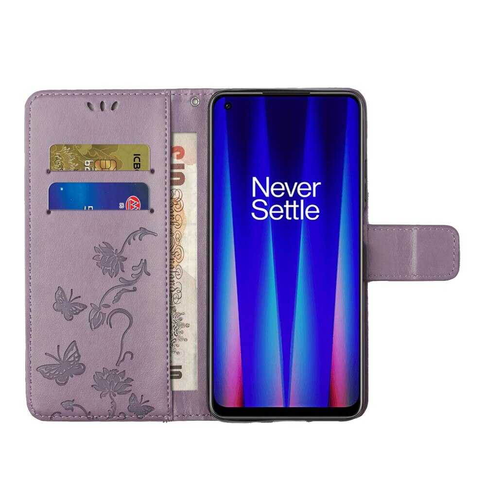 Étui en cuir à papillons pour OnePlus Nord CE 5G, violet