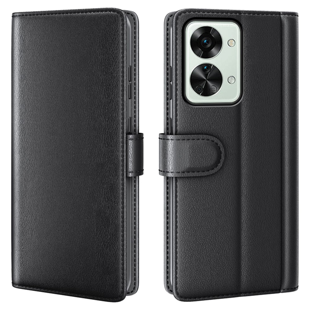 Étui en cuir veritable  Oneplus Nord 2T 5G, Noir