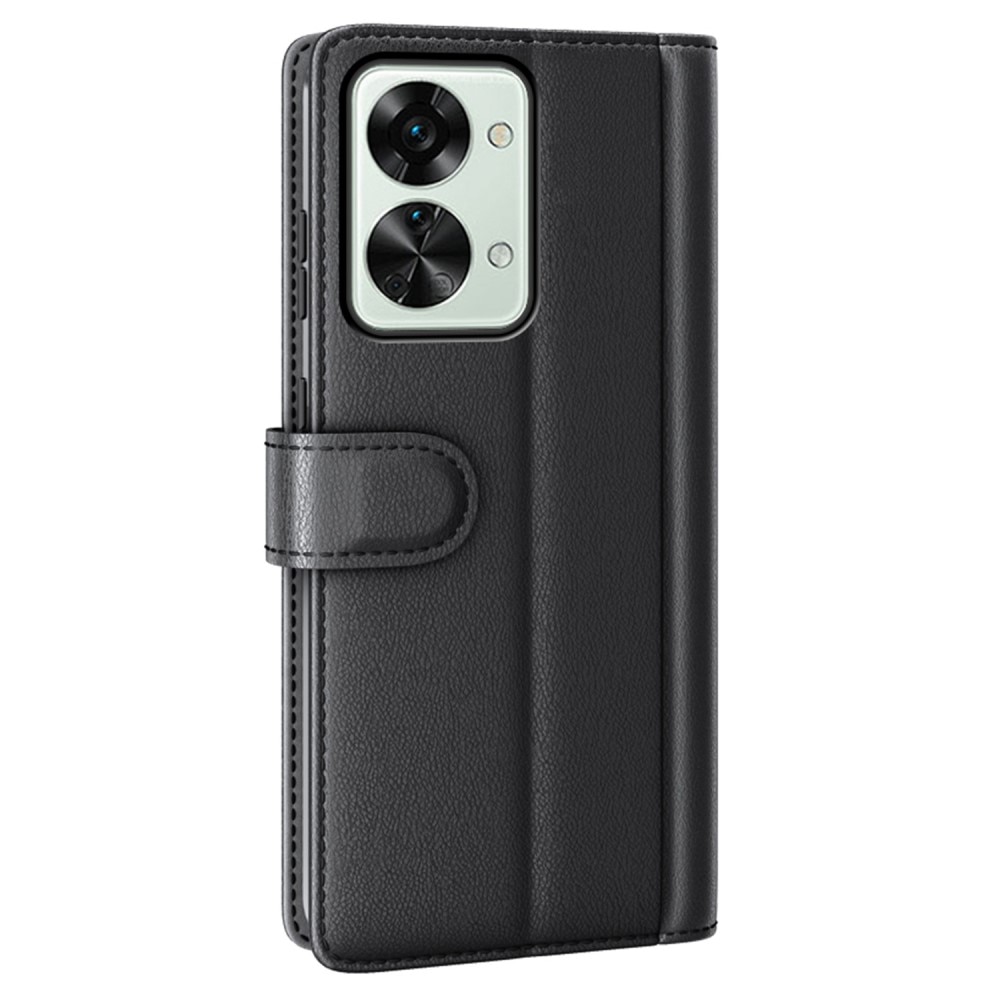 Étui en cuir veritable OnePlus Nord 2T 5G, noir
