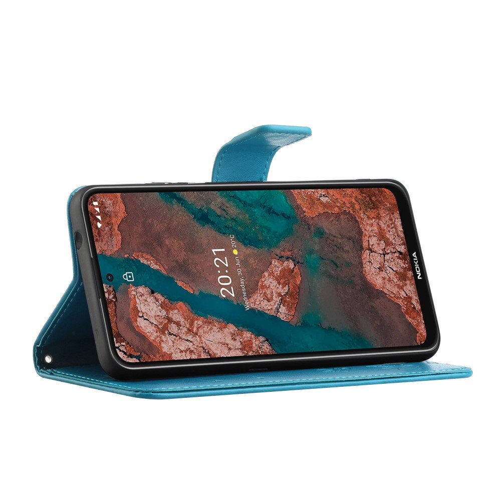Étui en cuir à papillons pour Nokia X20/X10, Bleu