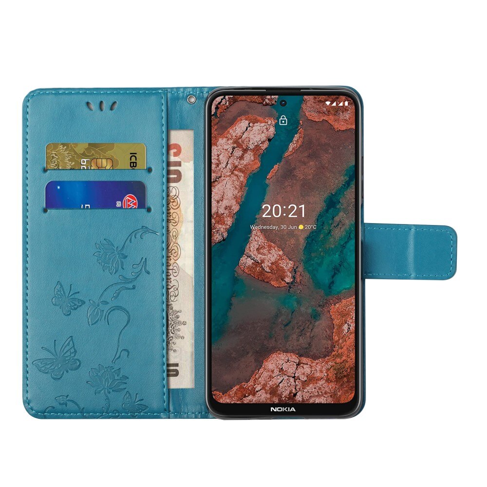 Étui en cuir à papillons pour Nokia X20/X10, Bleu