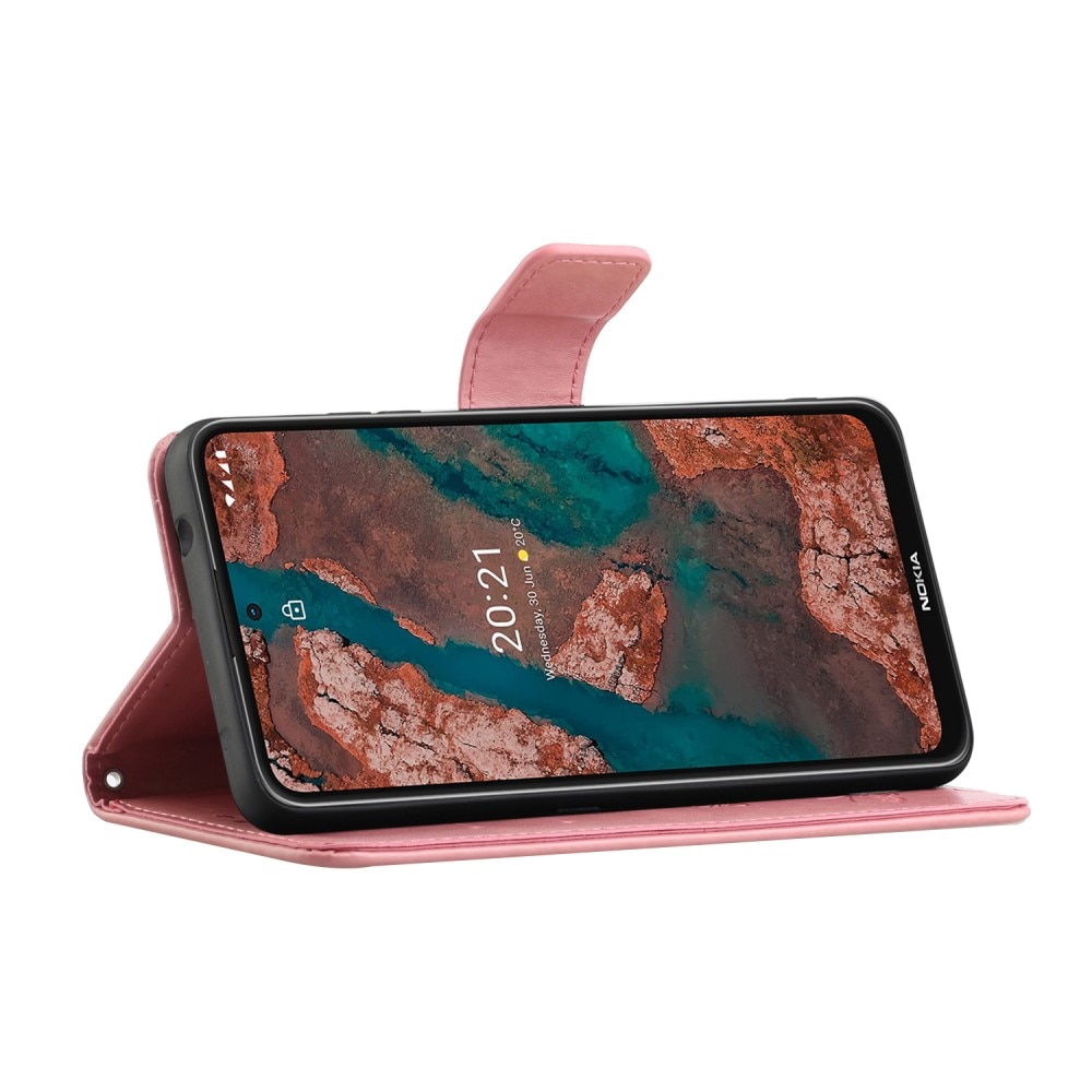 Étui en cuir à papillons pour Nokia X20/X10, Rose
