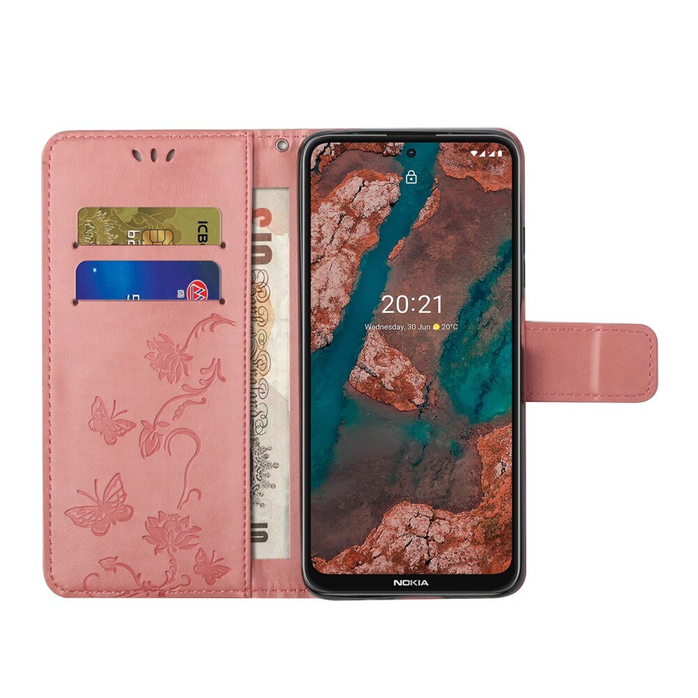 Étui en cuir à papillons pour Nokia X20/X10, Rose