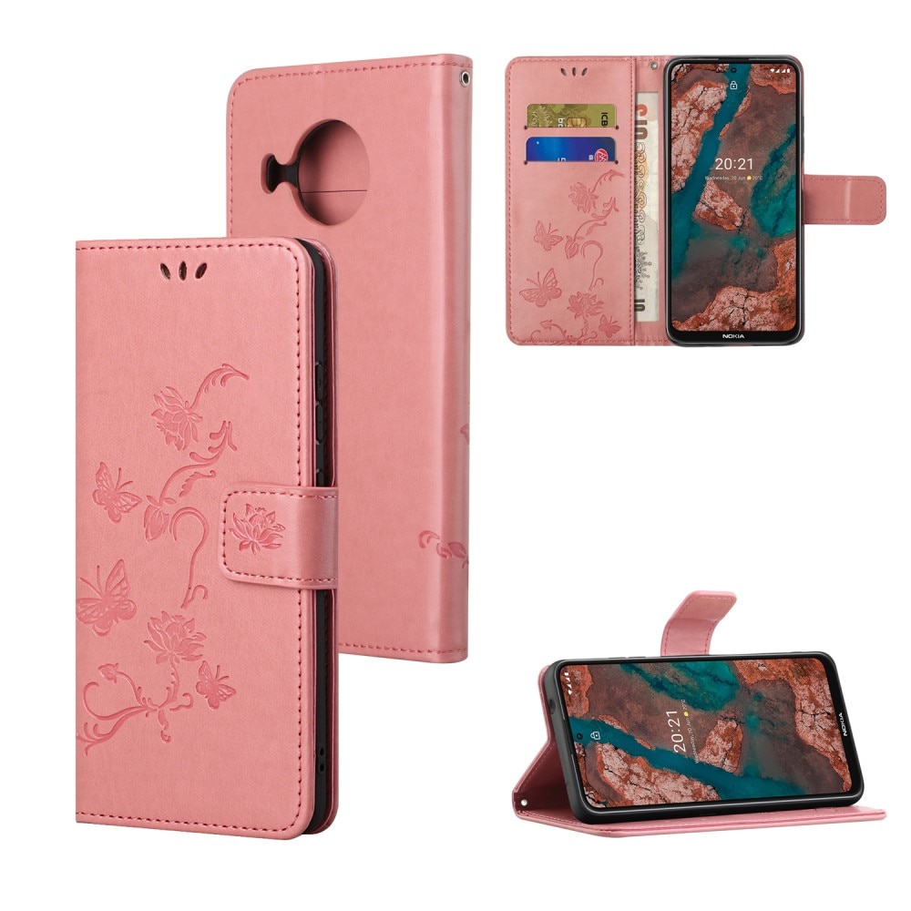 Étui en cuir à papillons pour Nokia X10/X20, rose