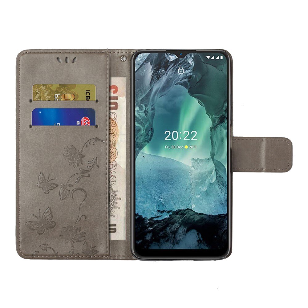Étui en cuir à papillons pour  Nokia G11/Nokia G21, Gris