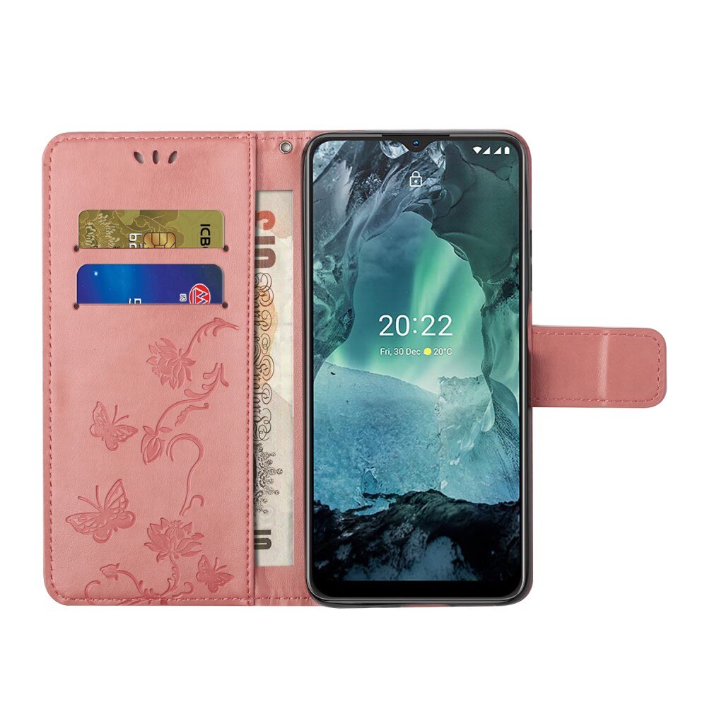 Étui en cuir à papillons pour  Nokia G11/Nokia G21, Rose