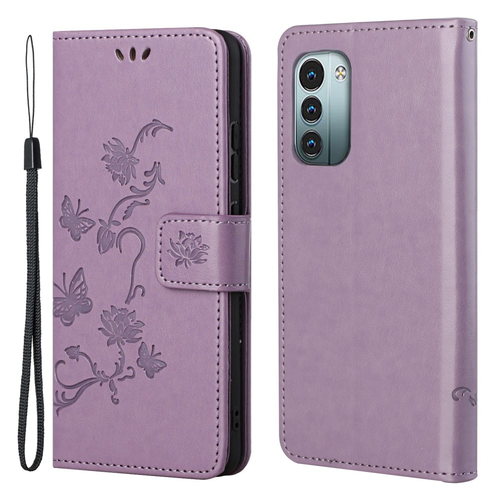 Étui en cuir à papillons pour Nokia G11/G21, violet