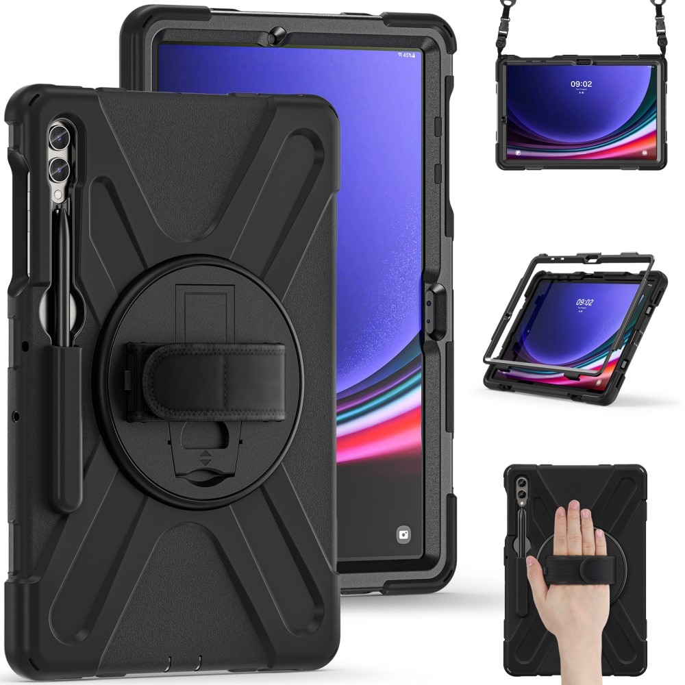Coque hybride antichoc avec bandoulière Samsung Galaxy Tab S9 Plus, noir