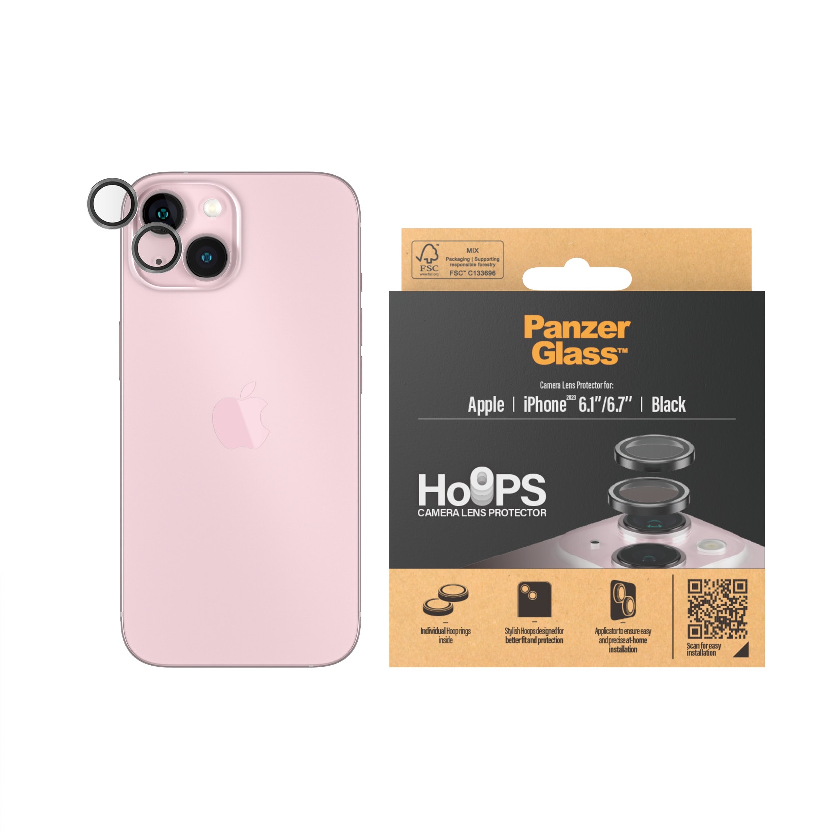 iPhone 15 Plus Hoops Camera Lens Protector, Noir