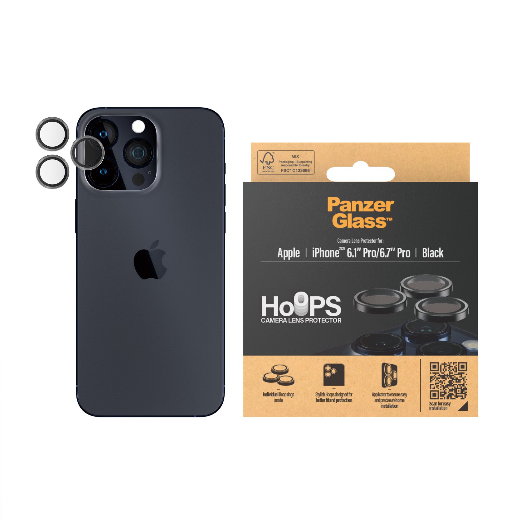 iPhone 15 Pro Hoops Camera Lens Protector, Noir