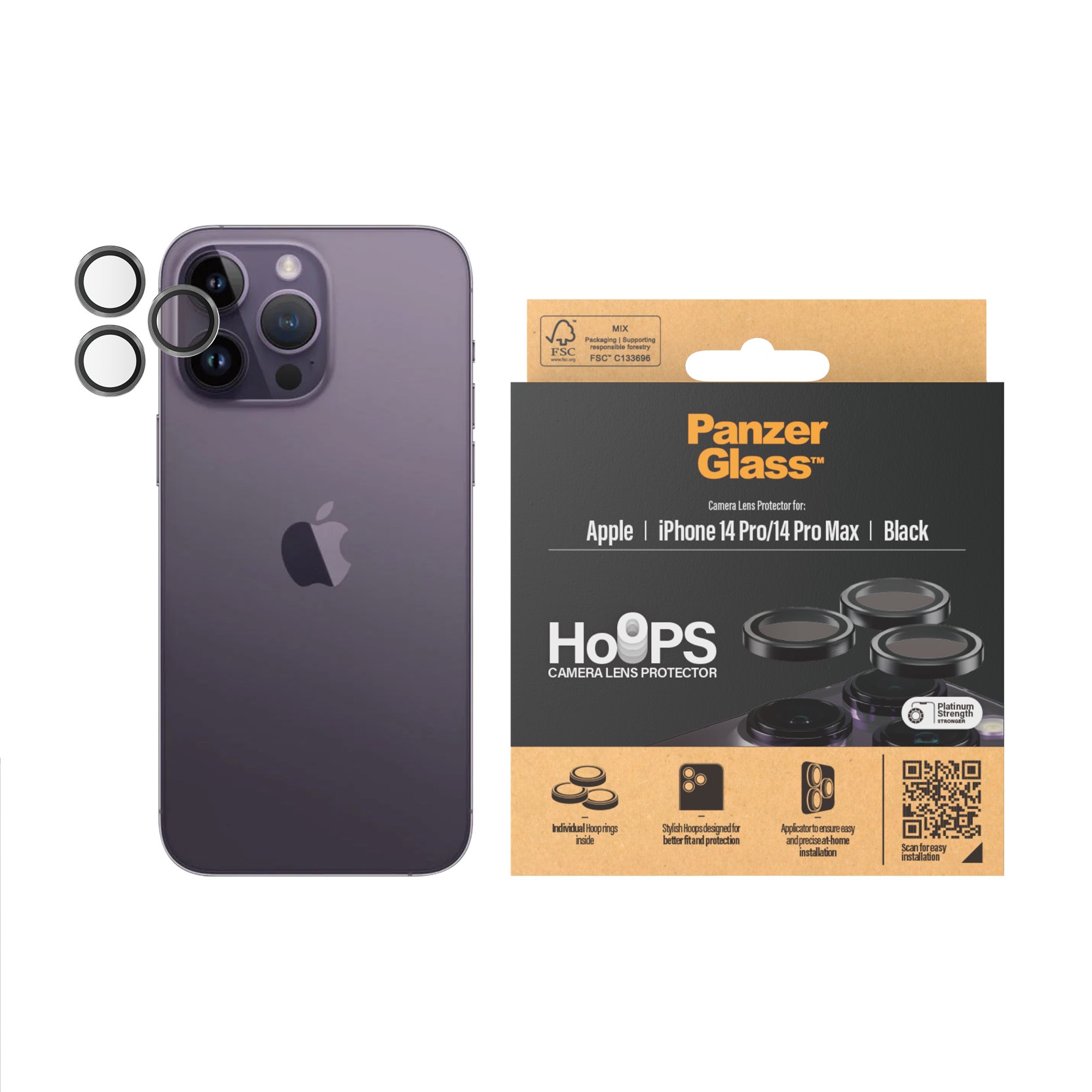 iPhone 14 Pro Max Hoops Camera Lens Protector, Black