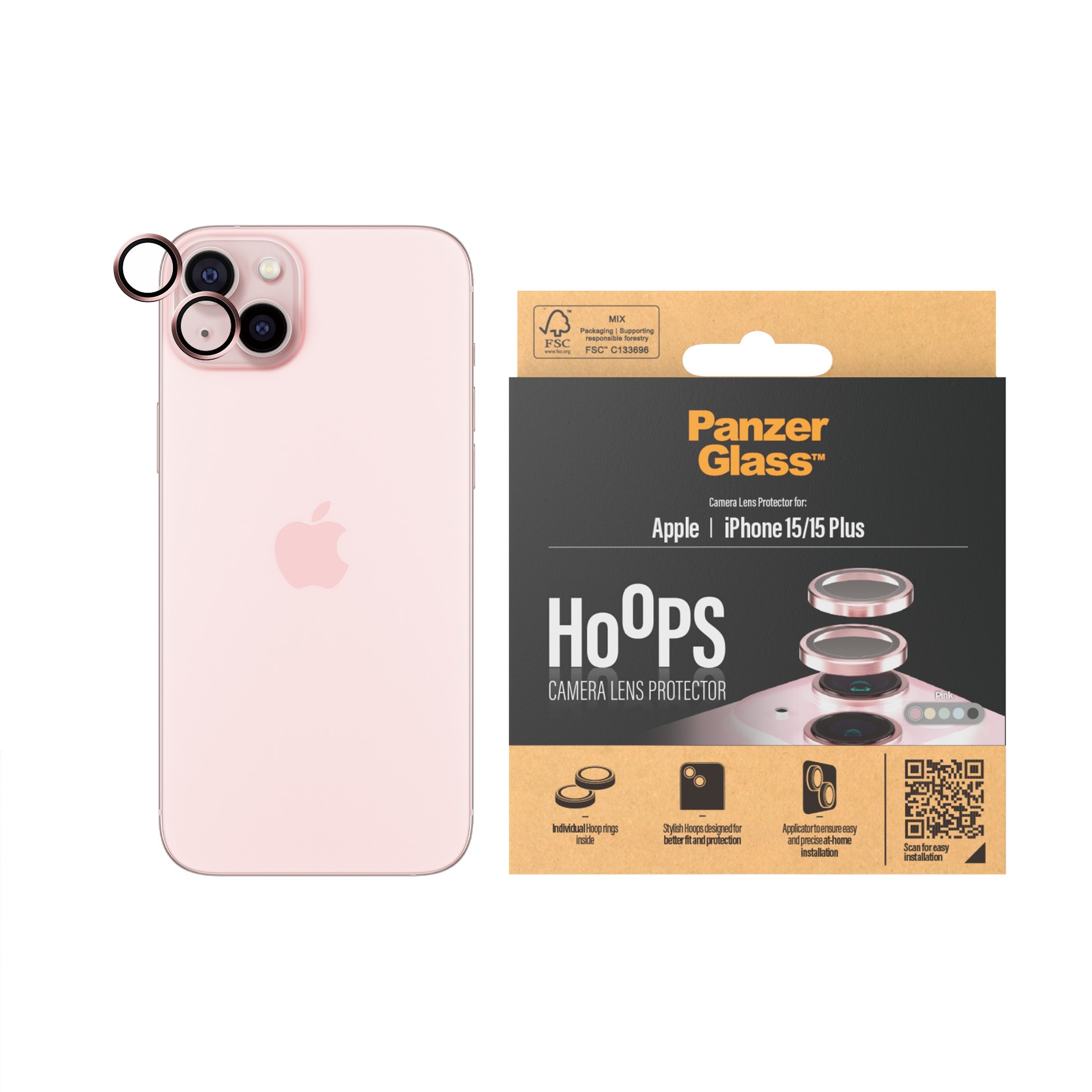 iPhone 15 Plus Hoops Camera Lens Protector, Pink