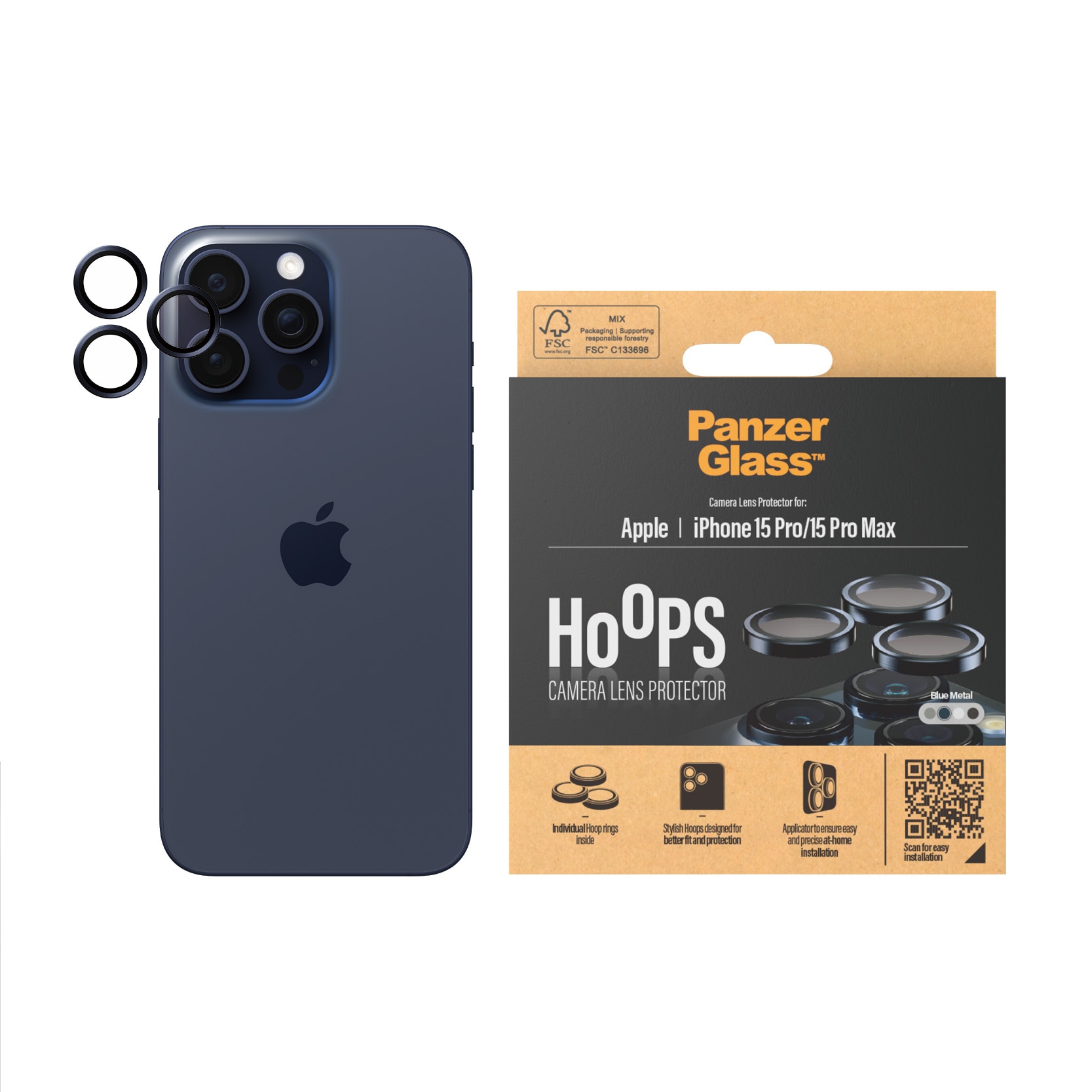 iPhone 15 Pro Hoops Camera Lens Protector, Blue Metal