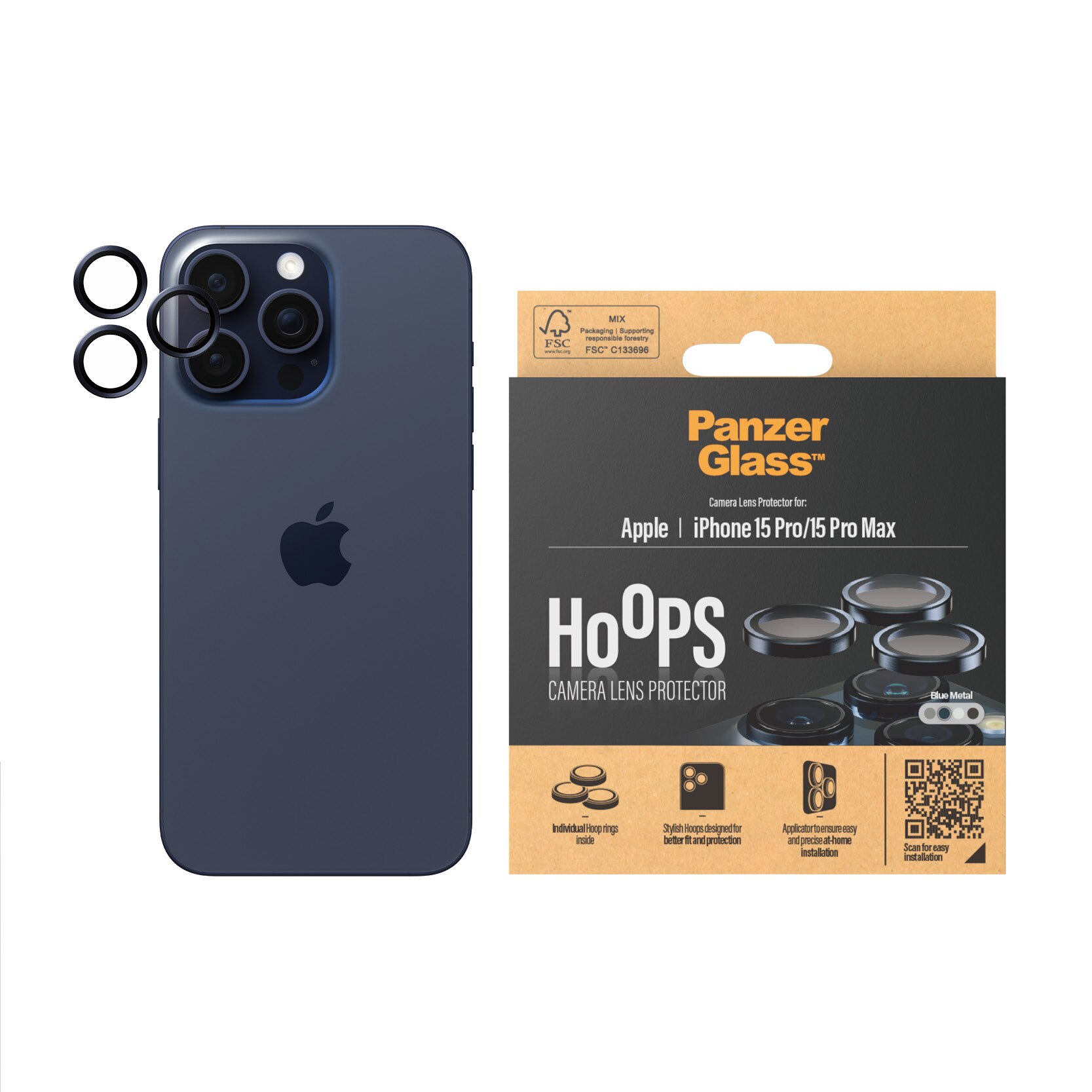 iPhone 15 Pro Hoops Camera Lens Protector, Bleu