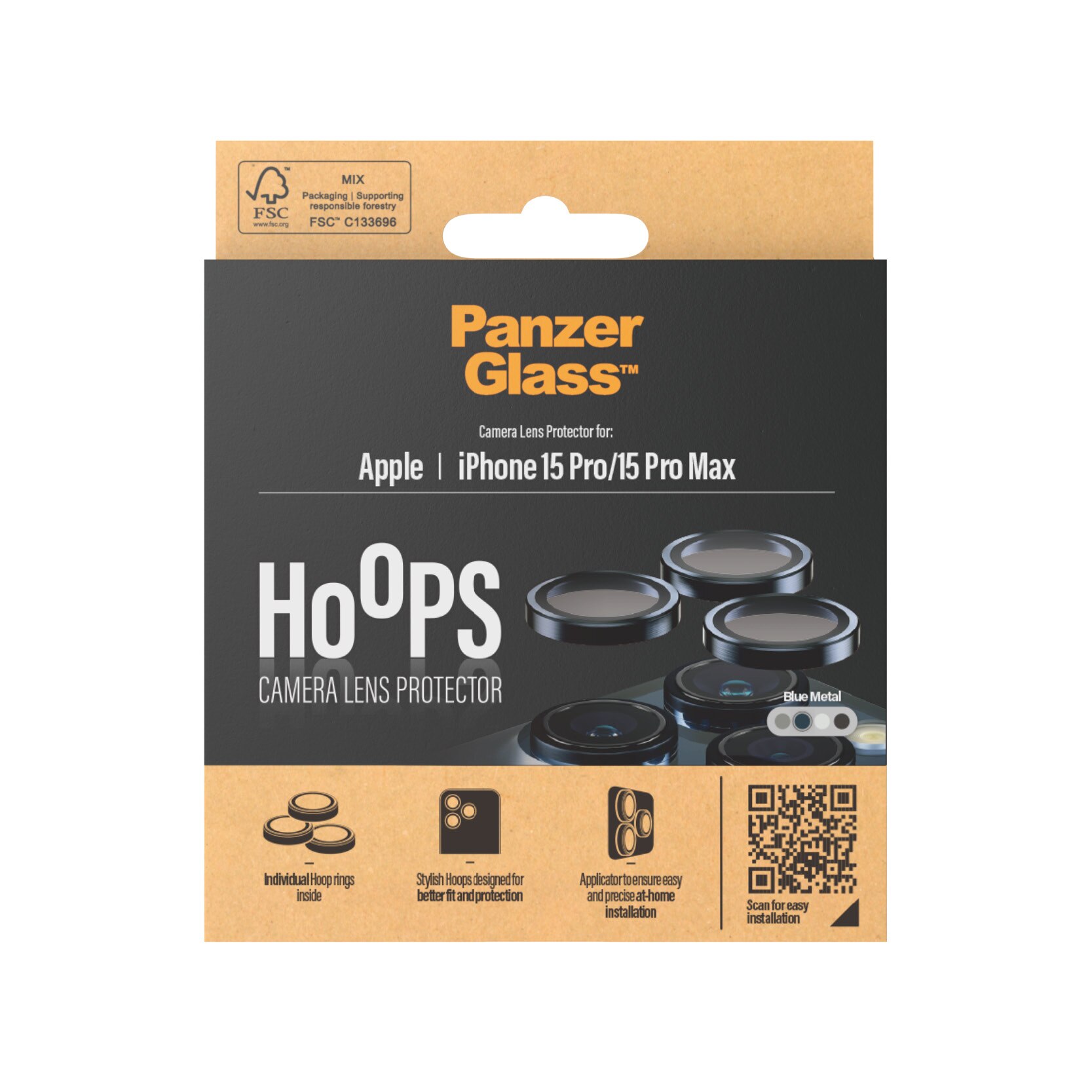 iPhone 15 Pro Hoops Camera Lens Protector, Blue Metal