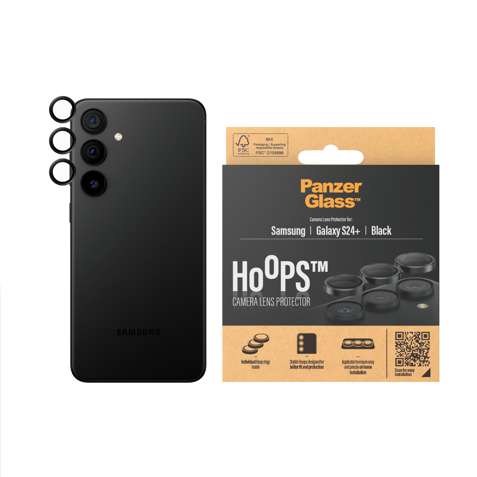 PanzerGlass Samsung Galaxy S24 Plus Hoops Camera Lens Protector, Black