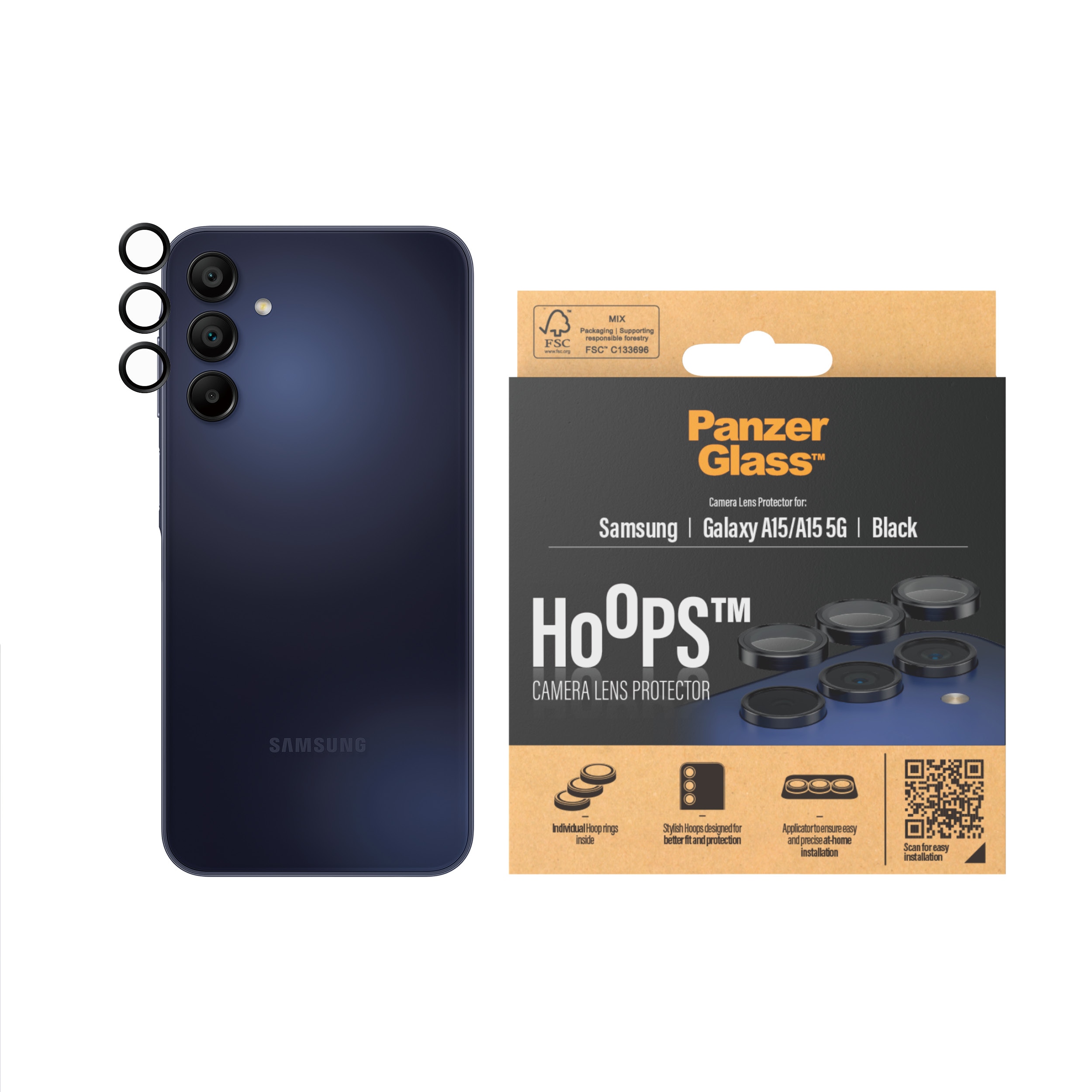 Samsung Galaxy A15 Hoops Camera Lens Protector, Black