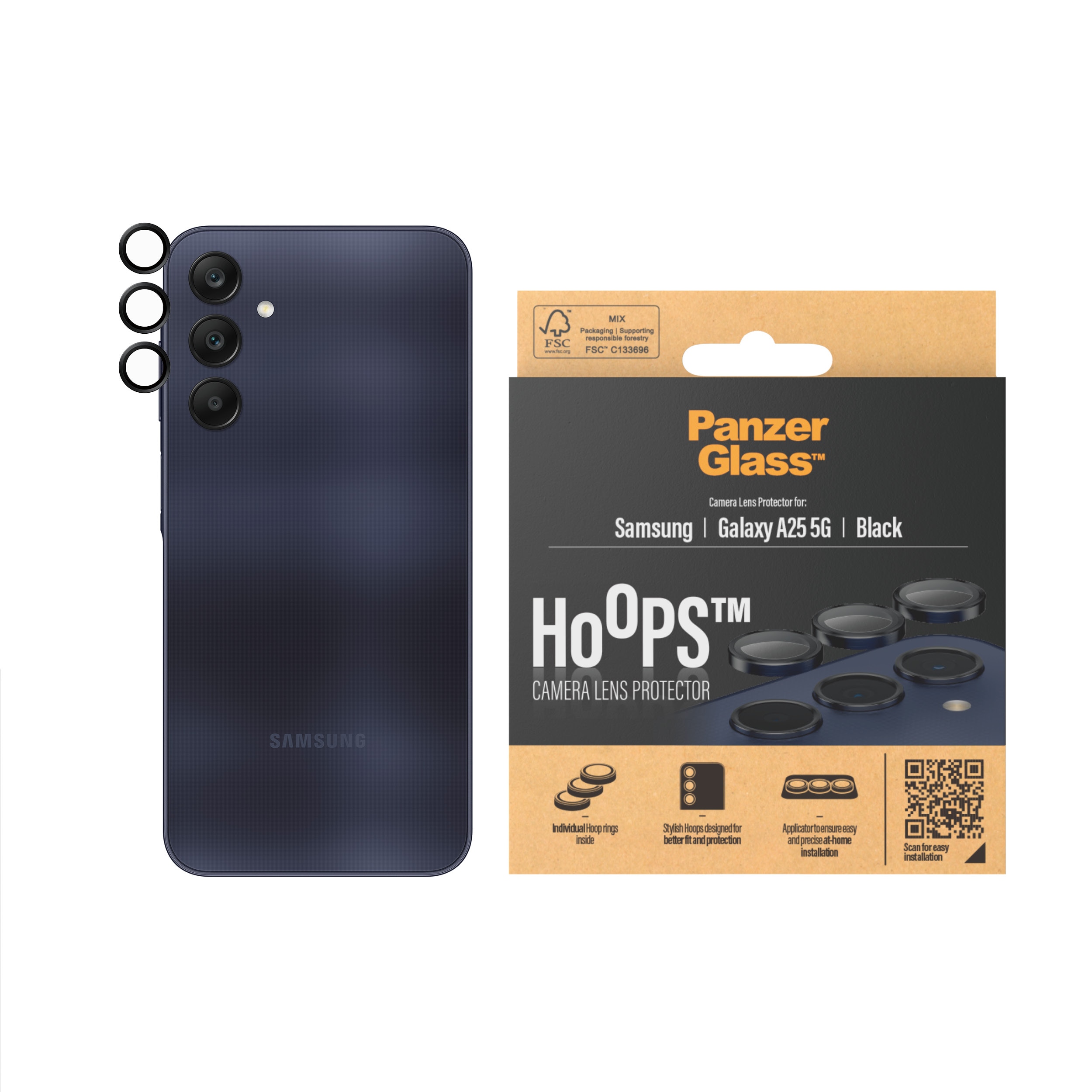 Samsung Galaxy A25 Hoops Camera Lens Protector, Noir