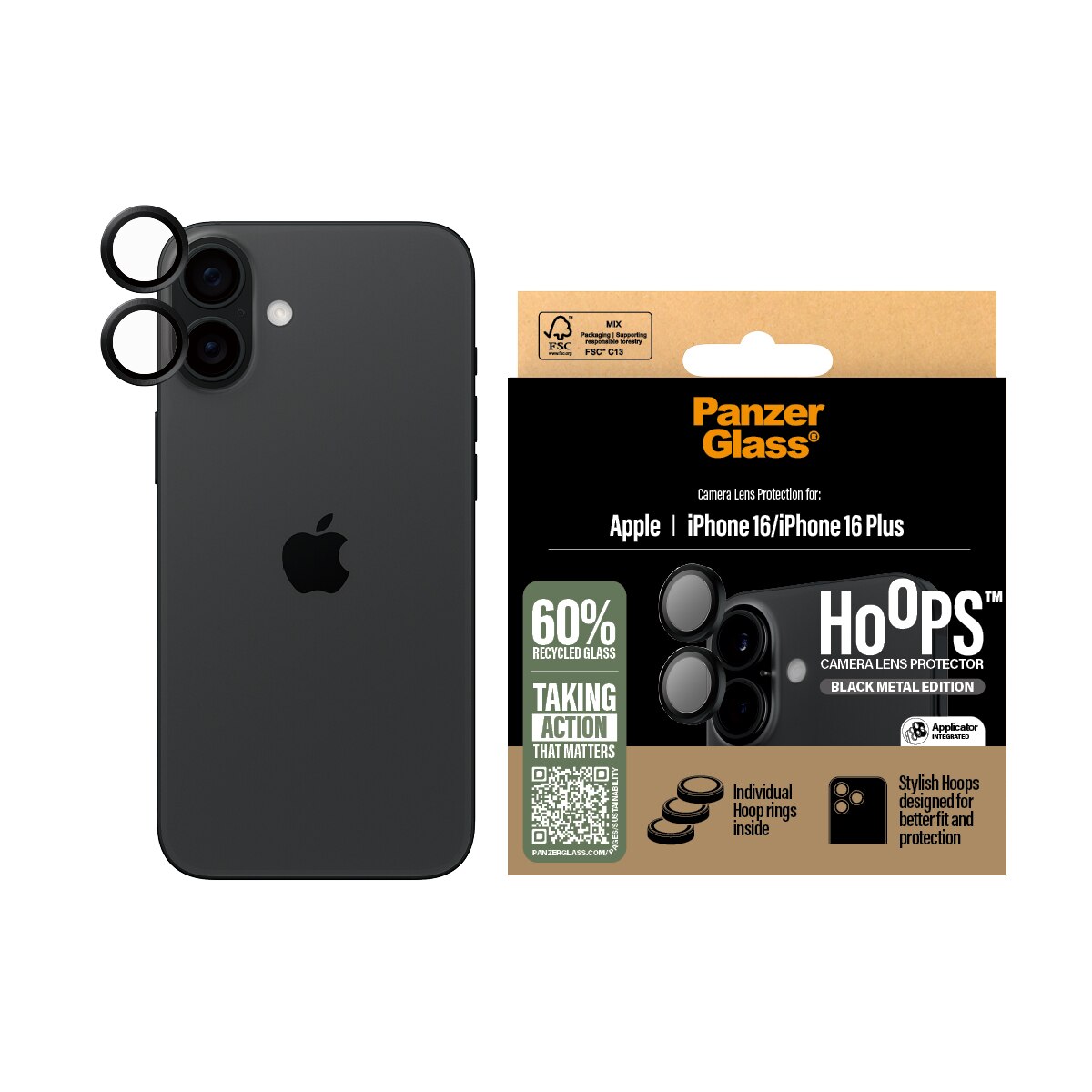 iPhone 16 Plus Hoops Camera Lens Protector, Noir
