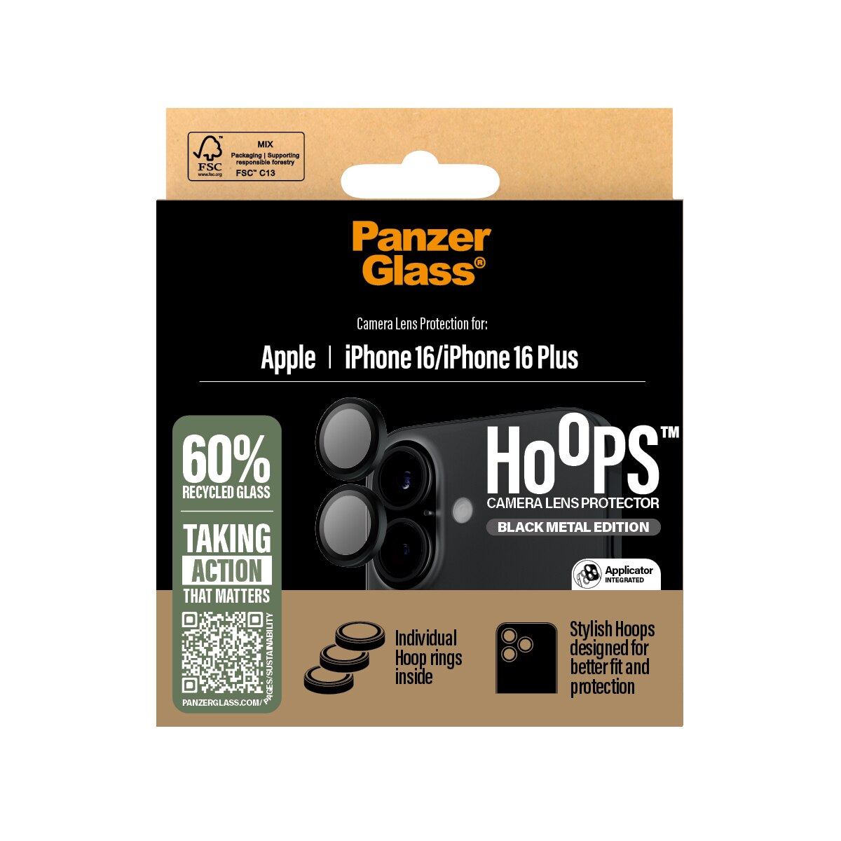 iPhone 16 Plus Hoops Camera Lens Protector, Noir