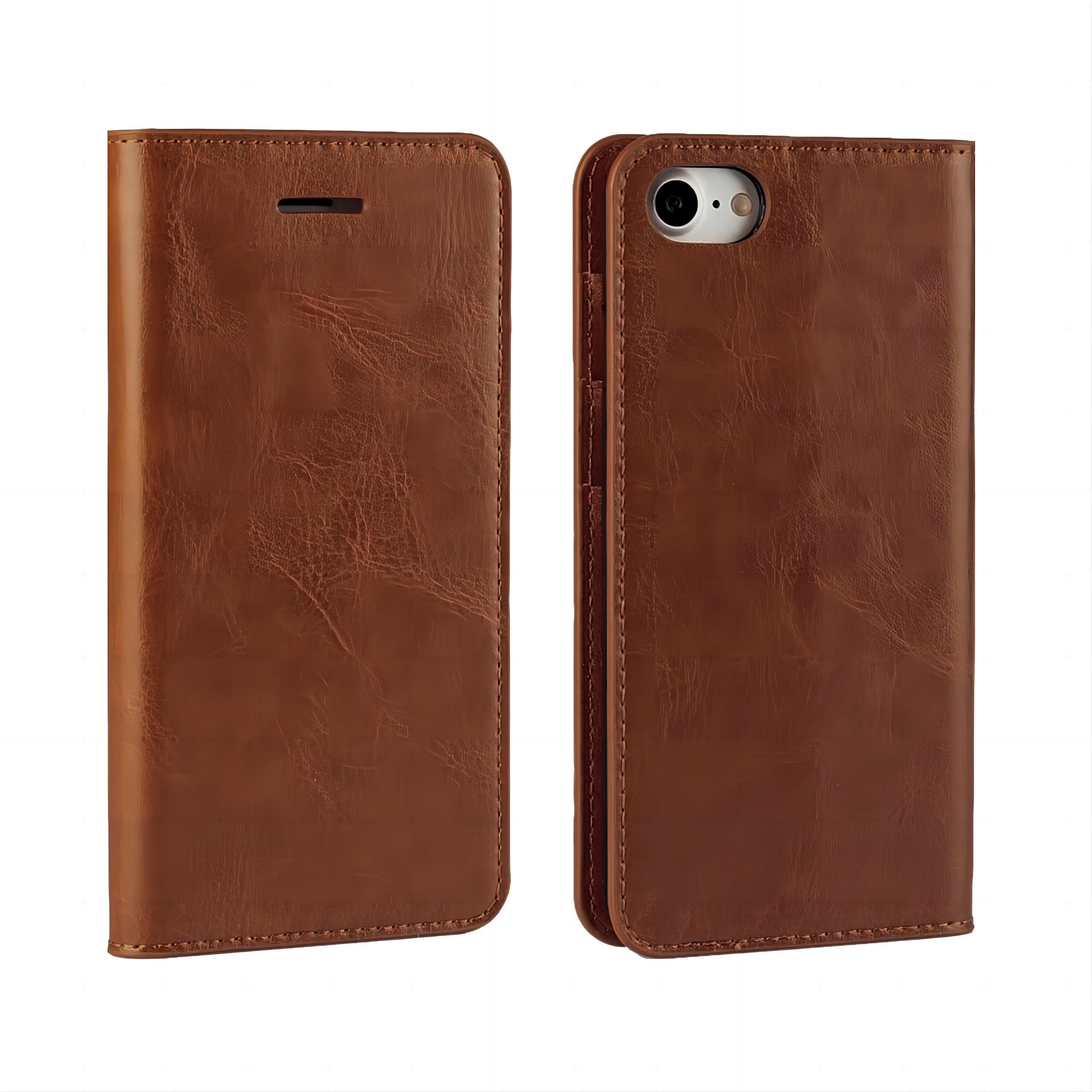 Coque portefeuille en cuir Veritable iPhone SE (2020), marron