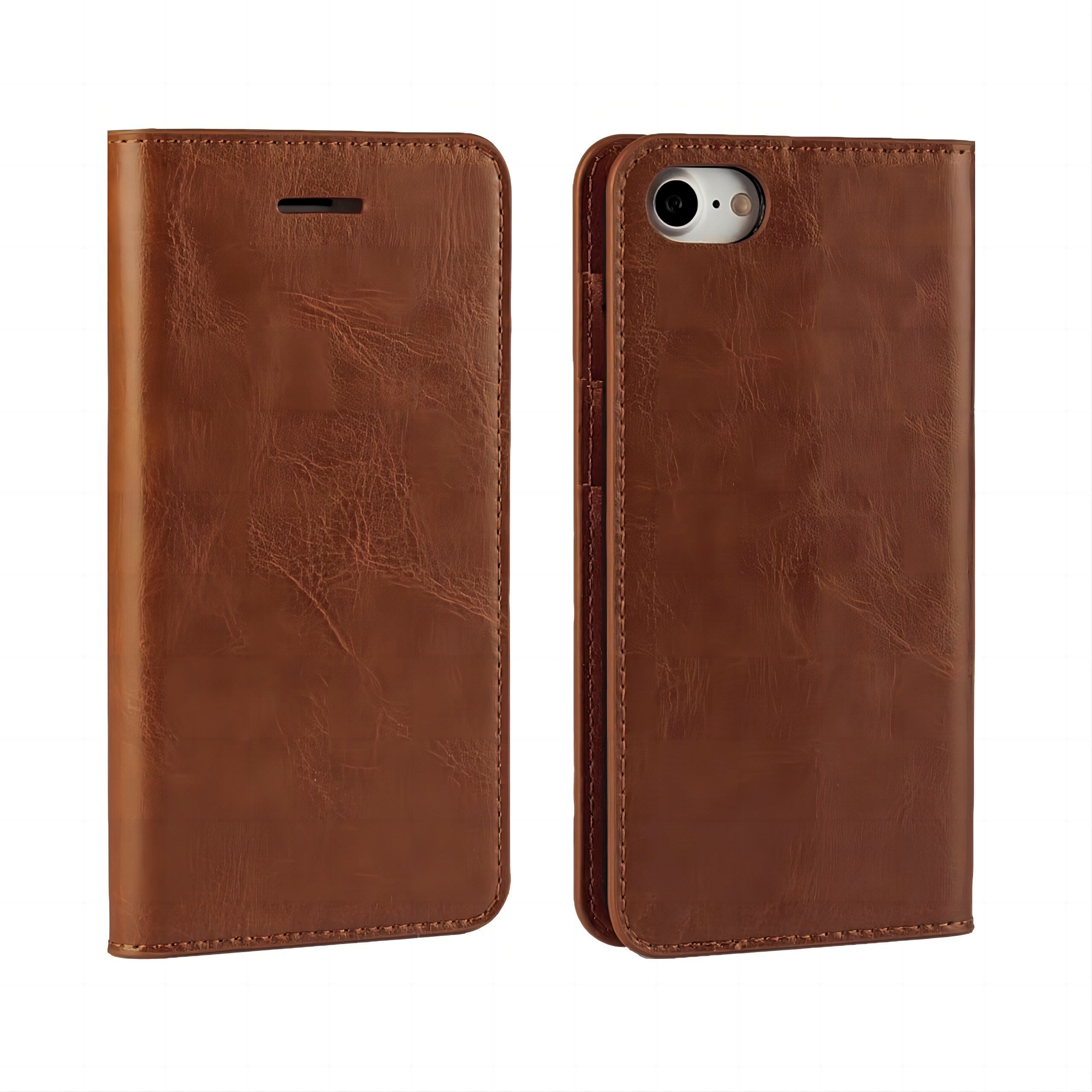 Coque portefeuille en cuir Veritable iPhone 8, Marron