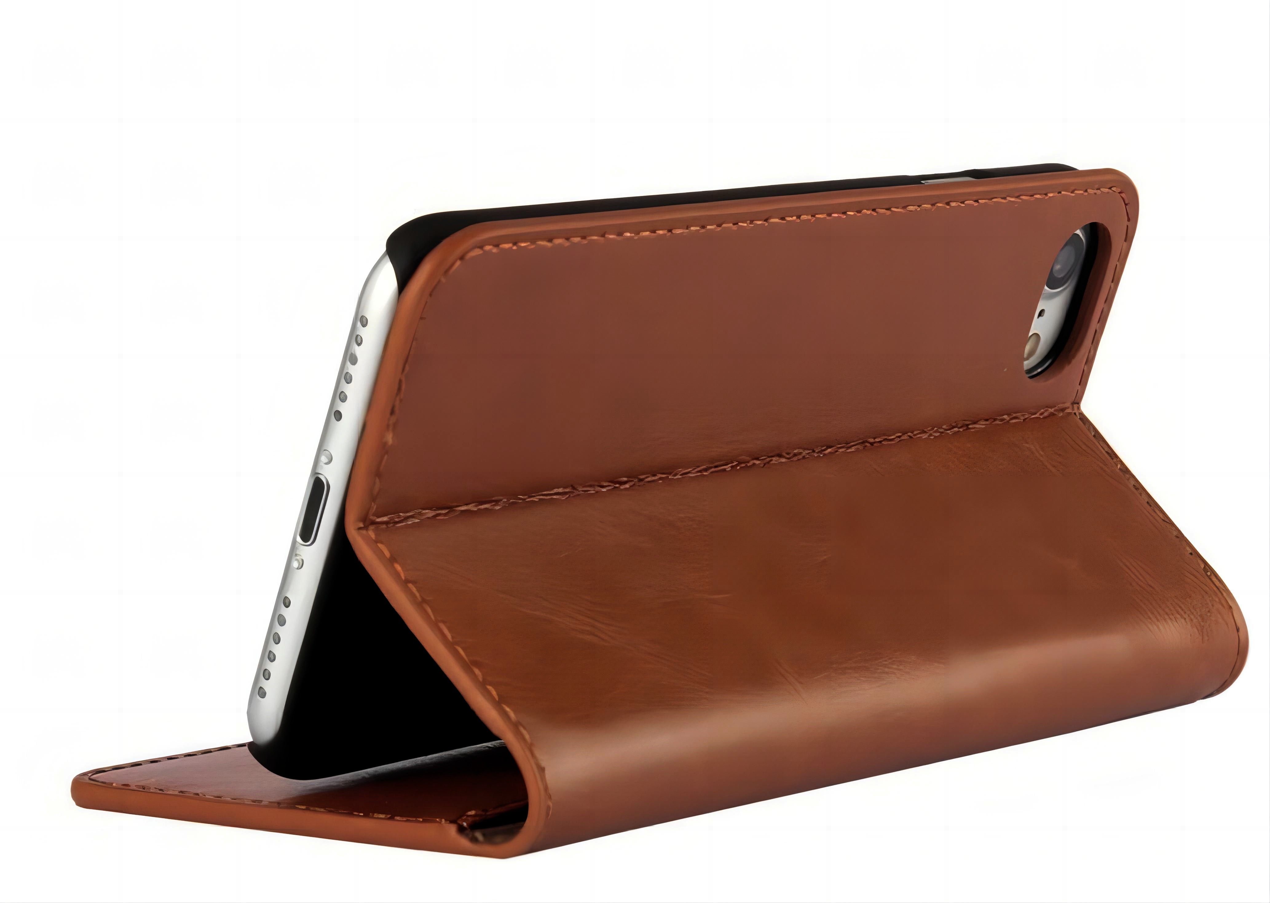 Coque portefeuille en cuir Veritable iPhone SE 2022, Marron