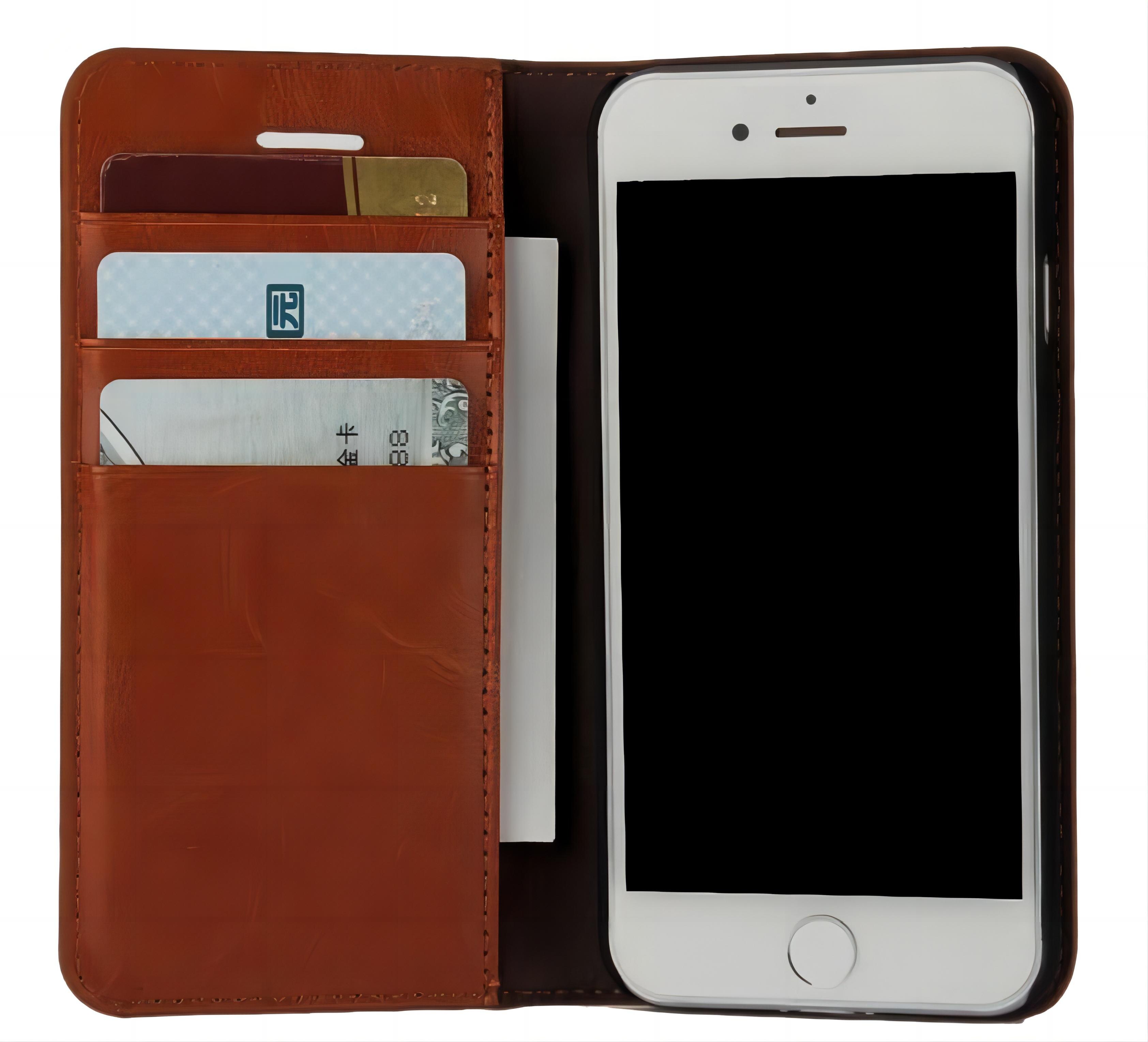 Coque portefeuille en cuir Veritable iPhone SE 2022, Marron