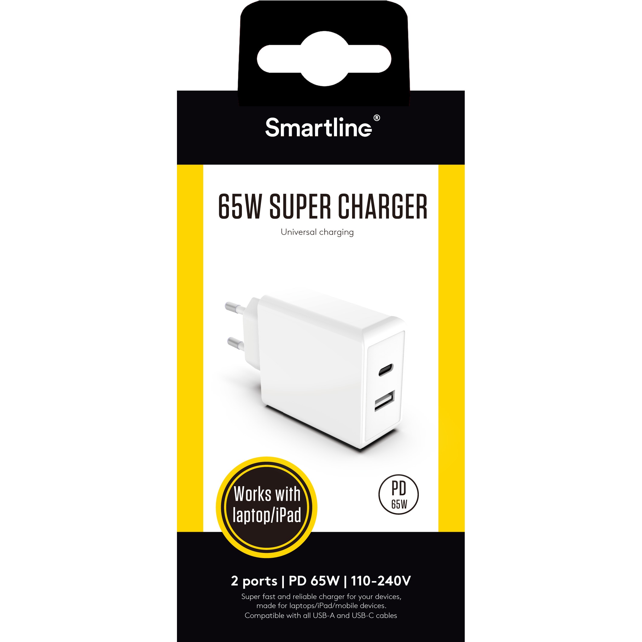 Adaptateur secteur USB-C+A Power Delivery 65W Blanc