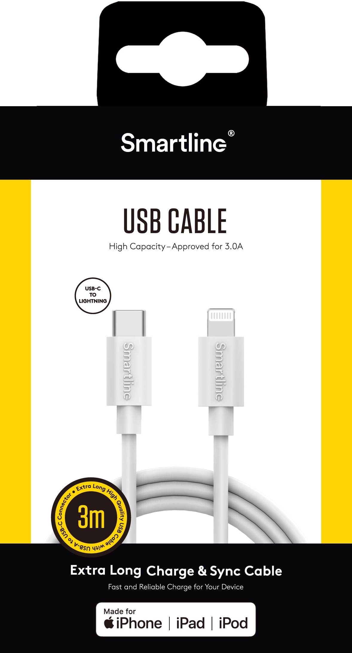 Câble USB-C vers Lightning 3 mètres, blanc