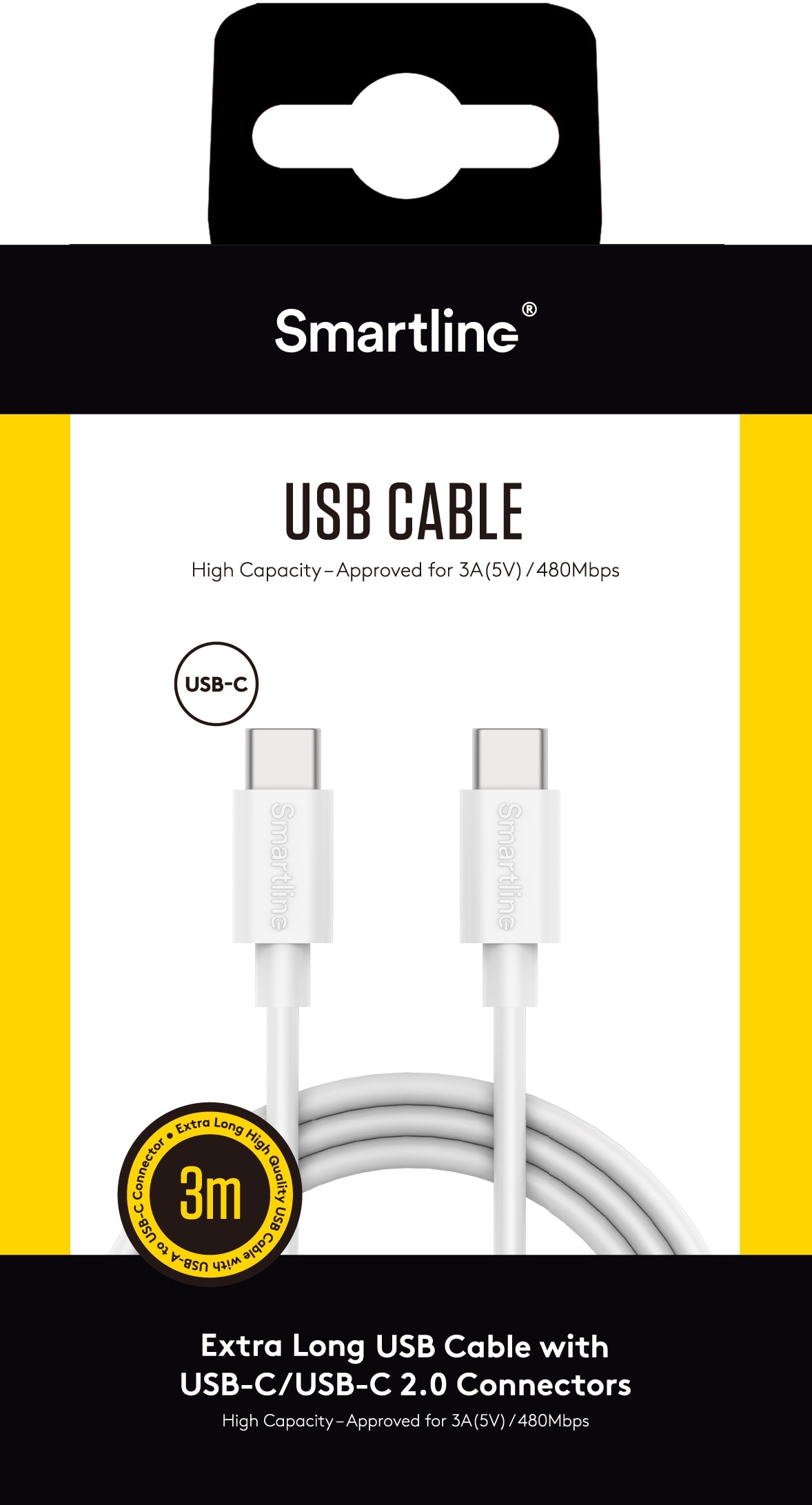 Câble USB-C vers USB-C 3 mètres, blanc