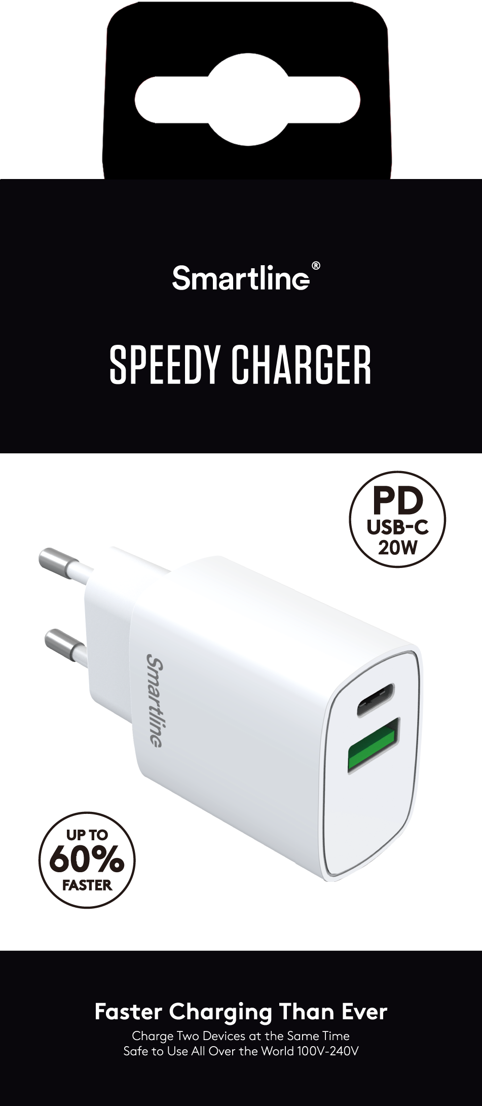 Adaptateur secteur USB-C + A Power Delivery 20W, blanc