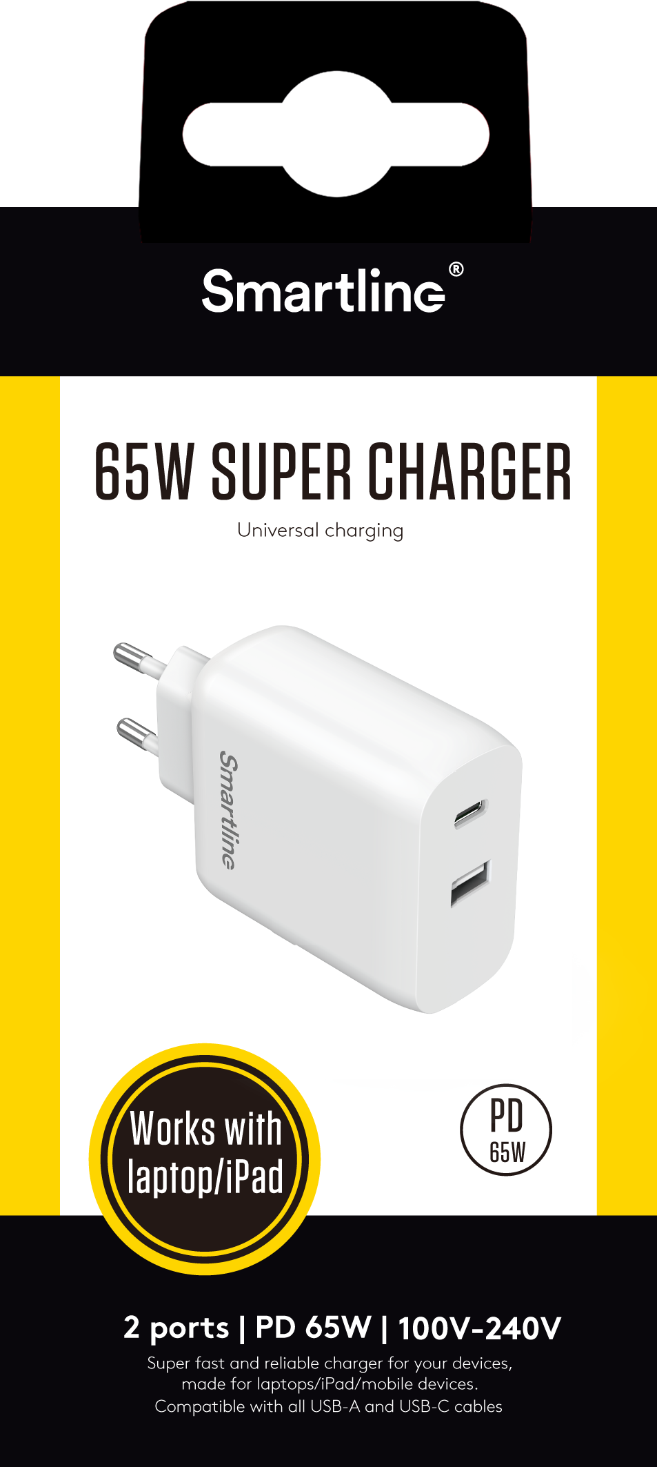 Adaptateur secteur USB-C+A Power Delivery GaN 65W Blanc