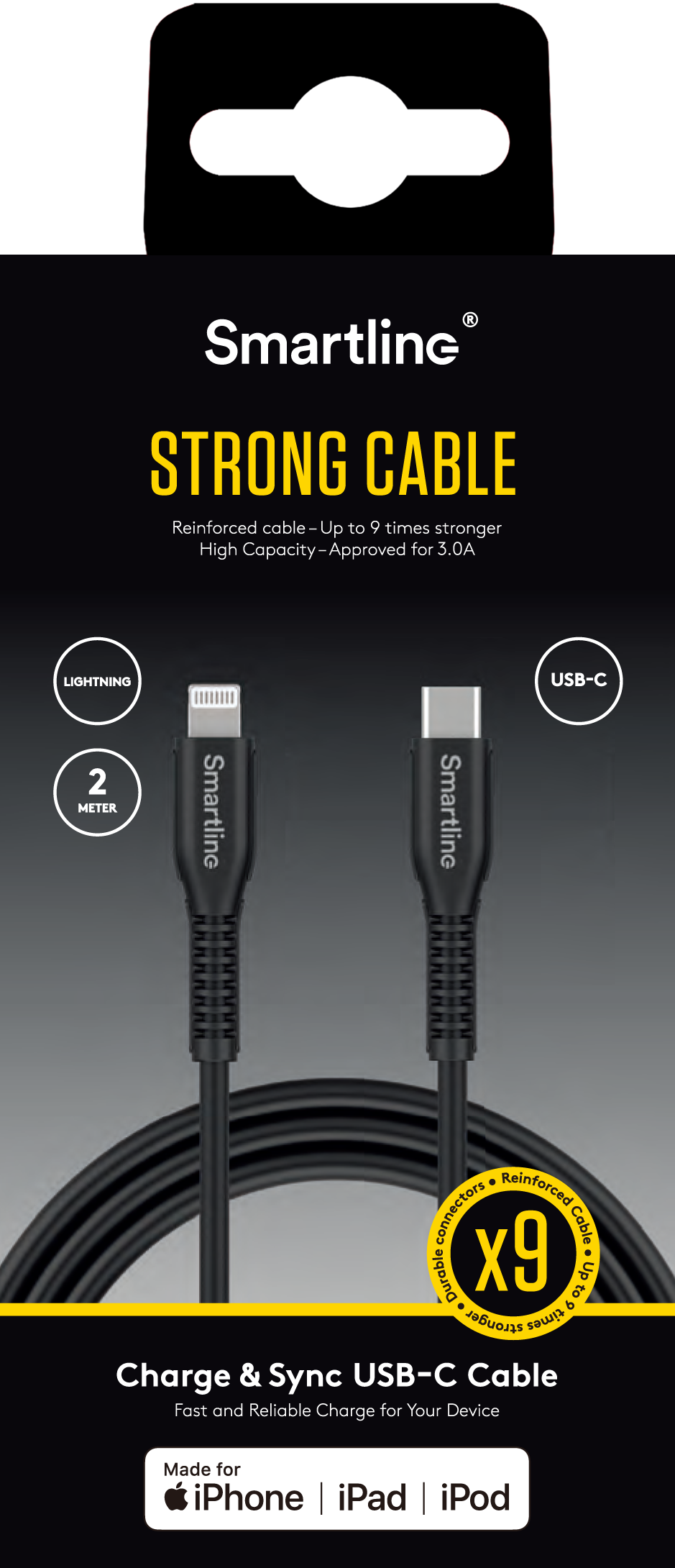 Strong Câble USB-C vers Lightning 2 mètres, noir