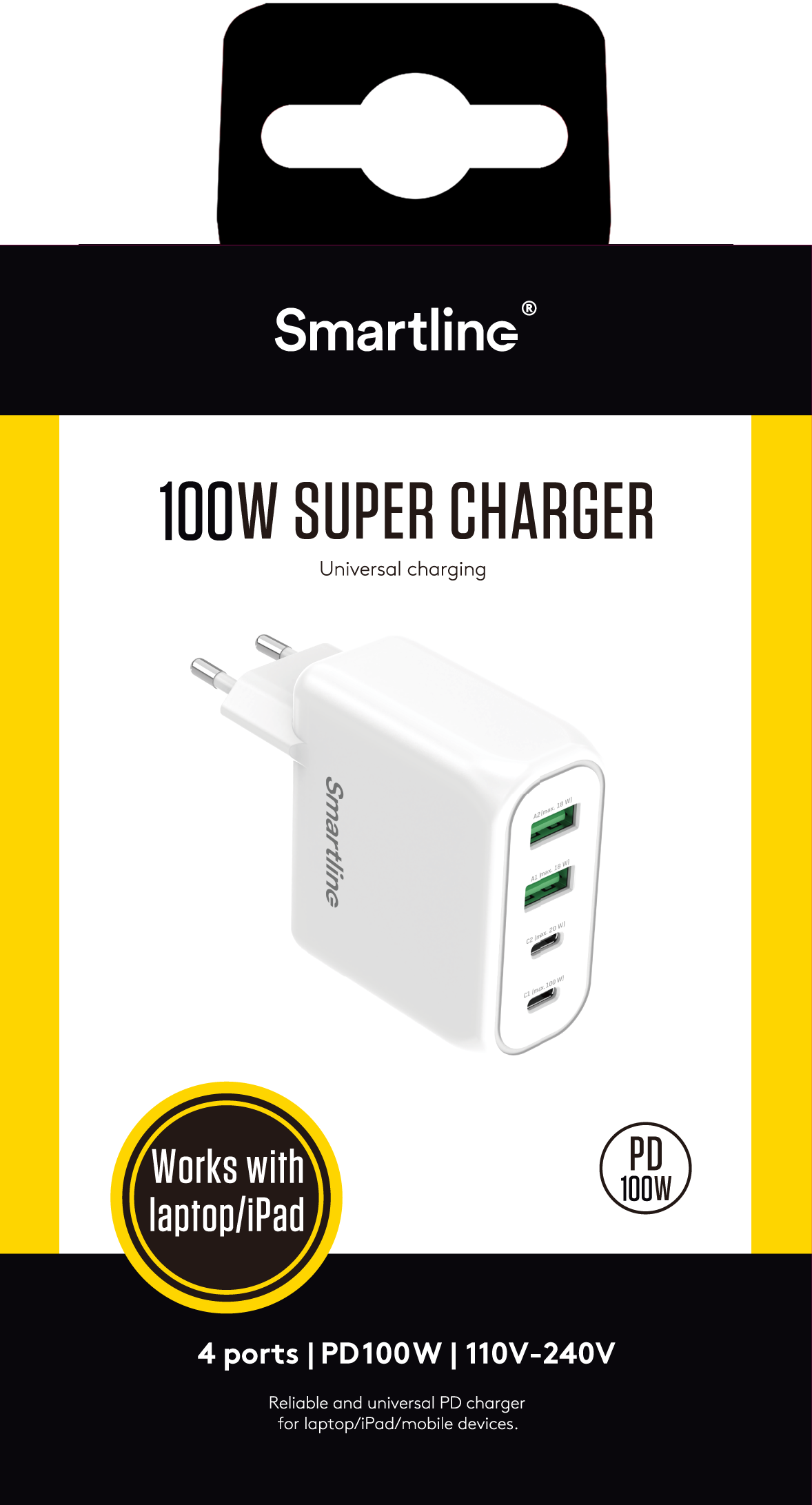 Chargeur Mural  PD 100W 4 Port USB-C + USB-A, blanc