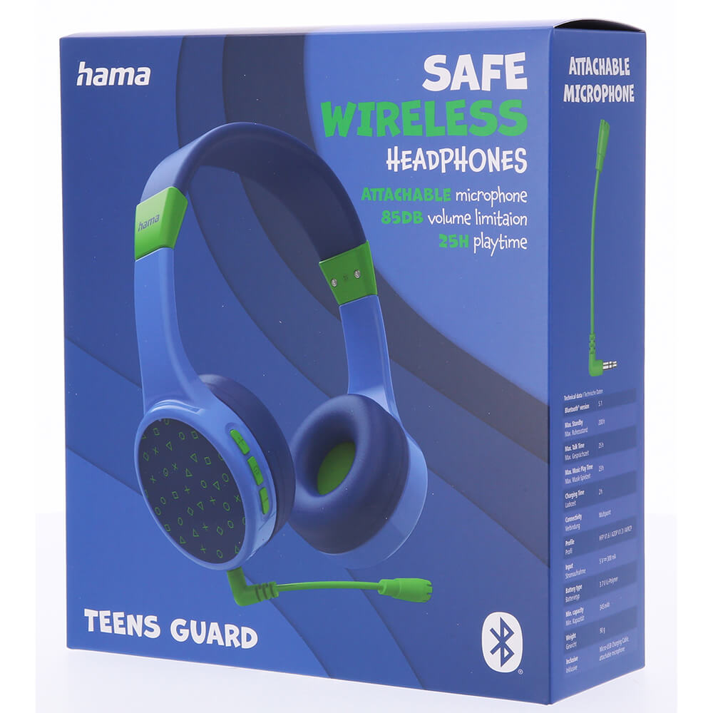 Casque sans fil Teens Guard On-Ear pour enfants, bleu