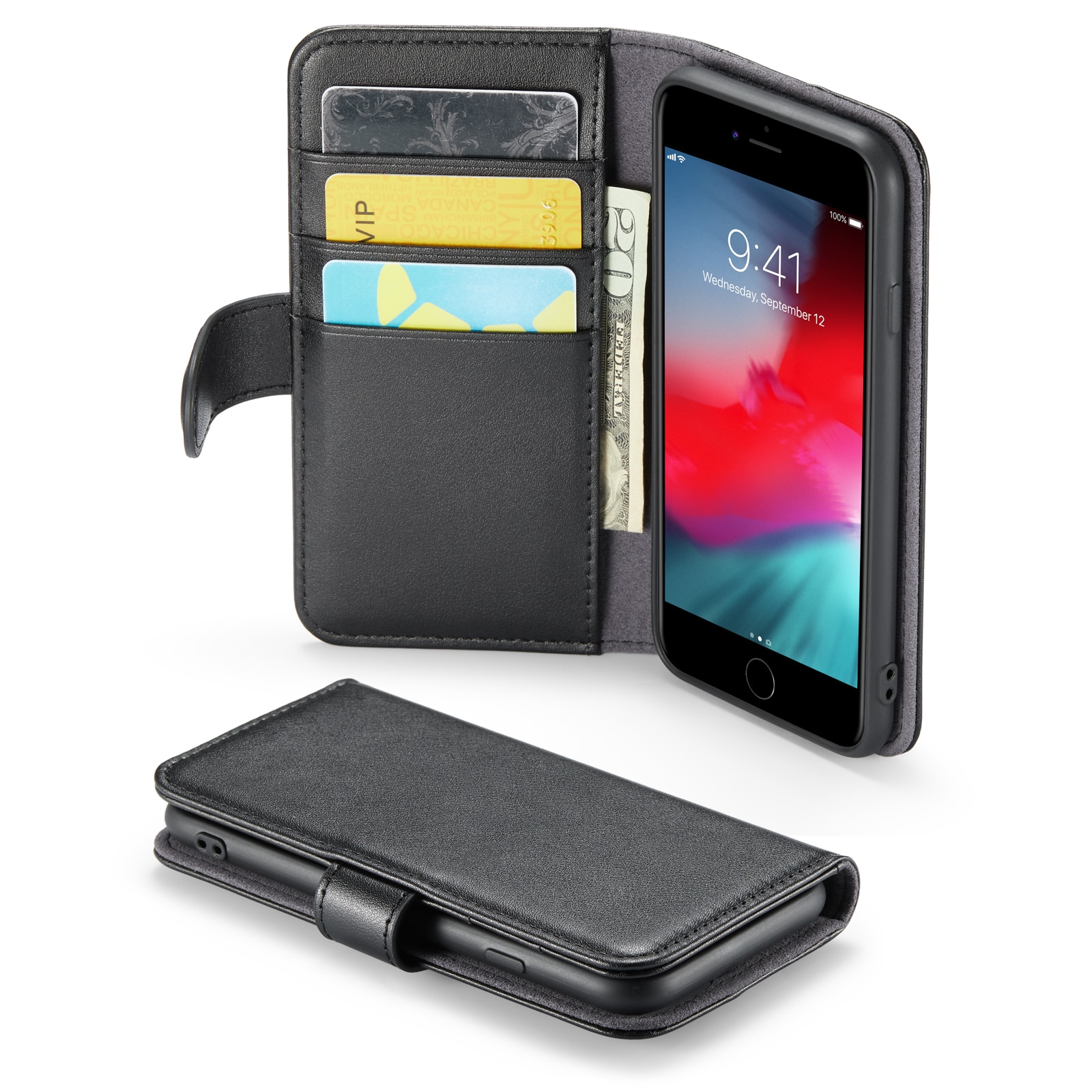 Étui en cuir veritable iPhone 8, Noir