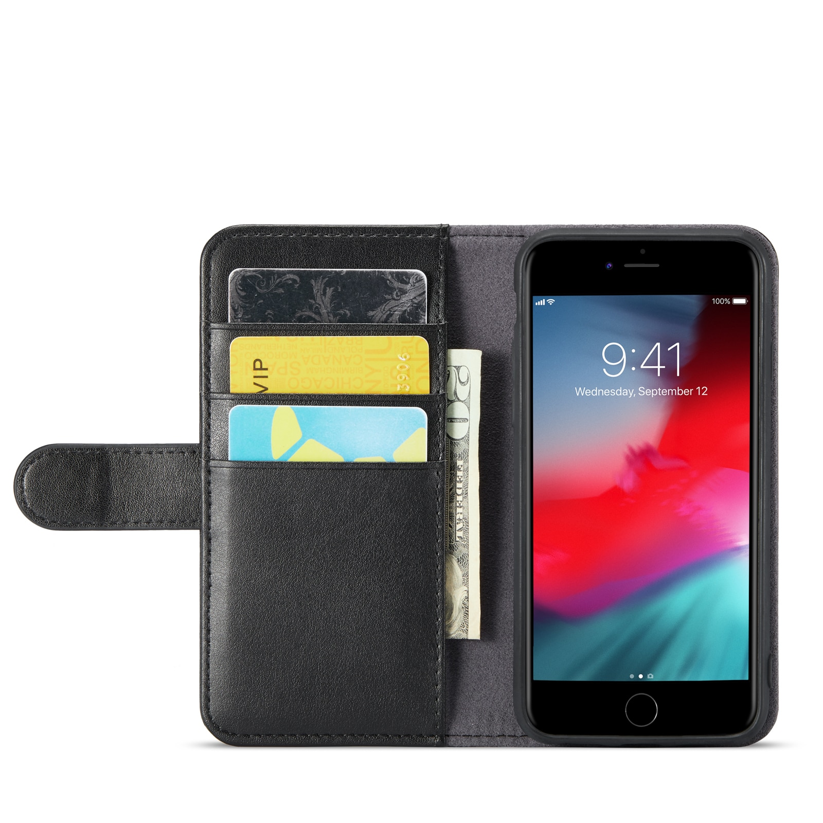 Étui en cuir veritable iPhone 8, Noir