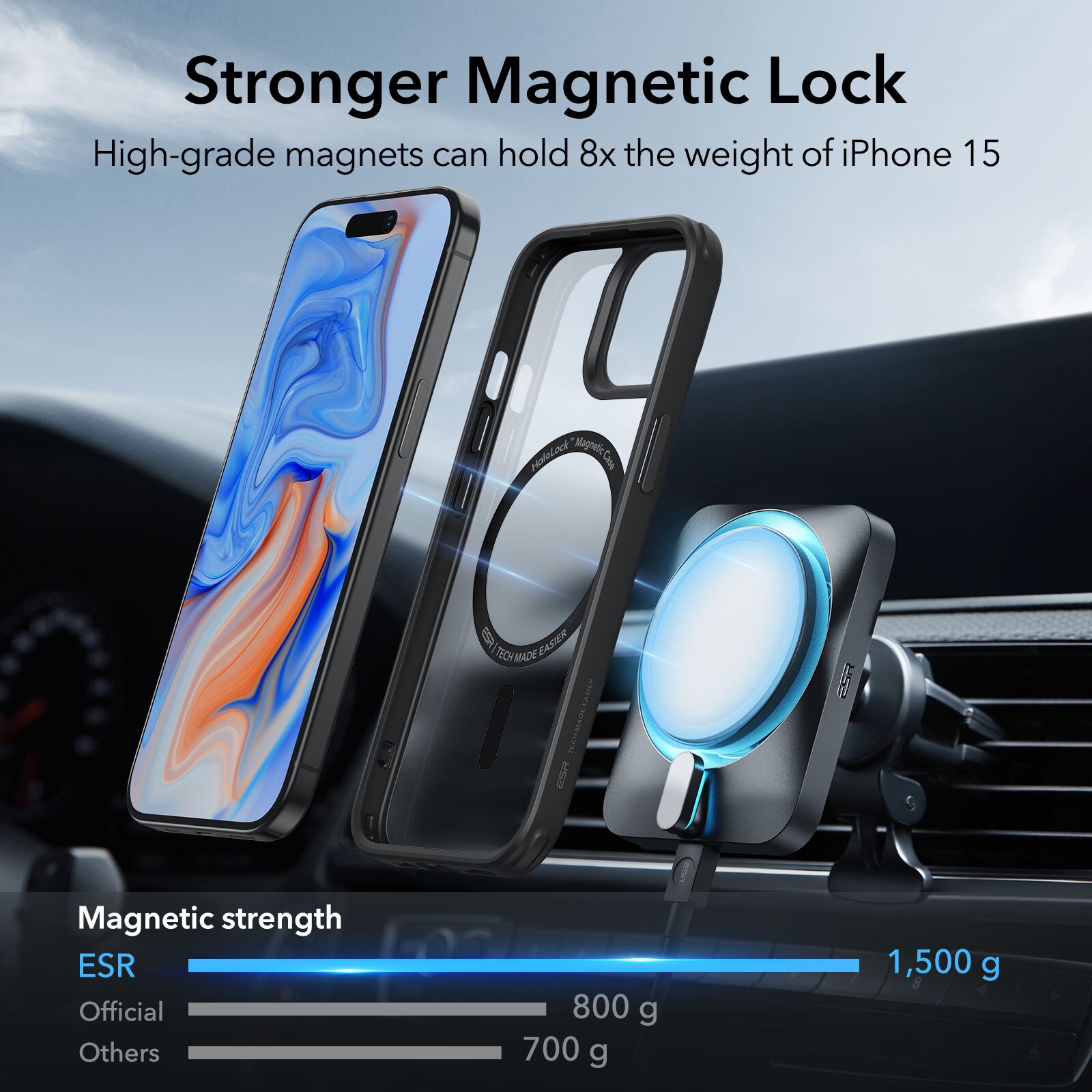 Classic Hybrid HaloLock MagSafe iPhone 15 Plus, Noir