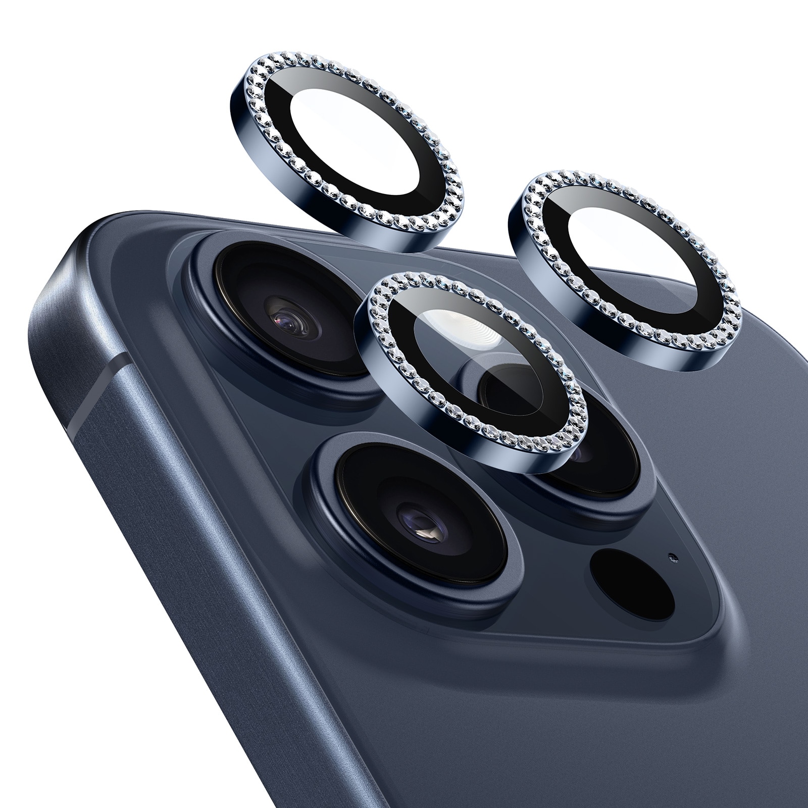 Armorite Camera Lens Protector iPhone 15 Pro, Rhinestone Blue
