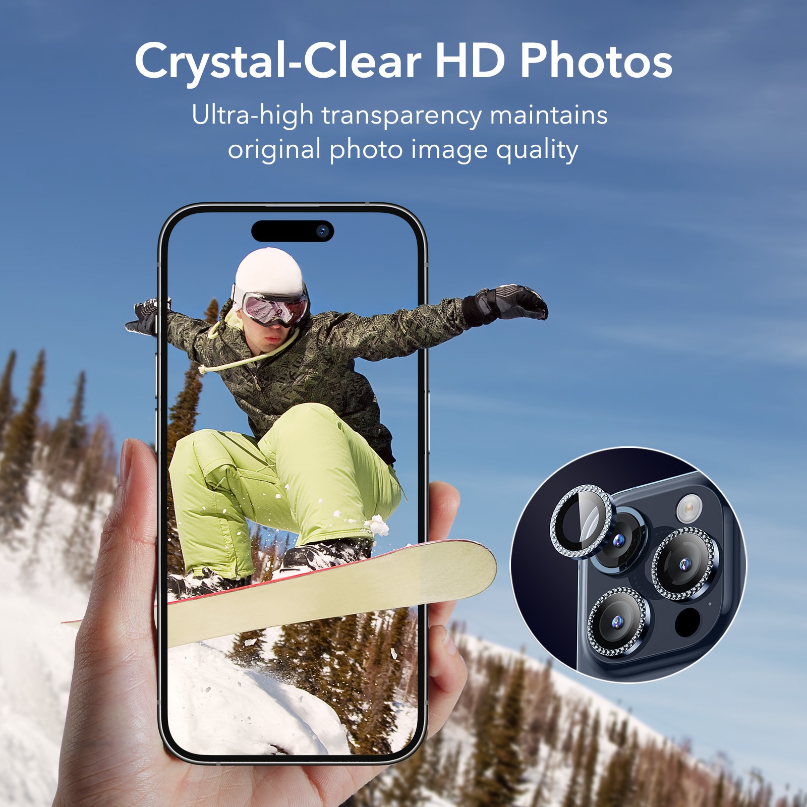 Armorite Camera Lens Protector iPhone 15 Pro Max, Rhinestone Blue