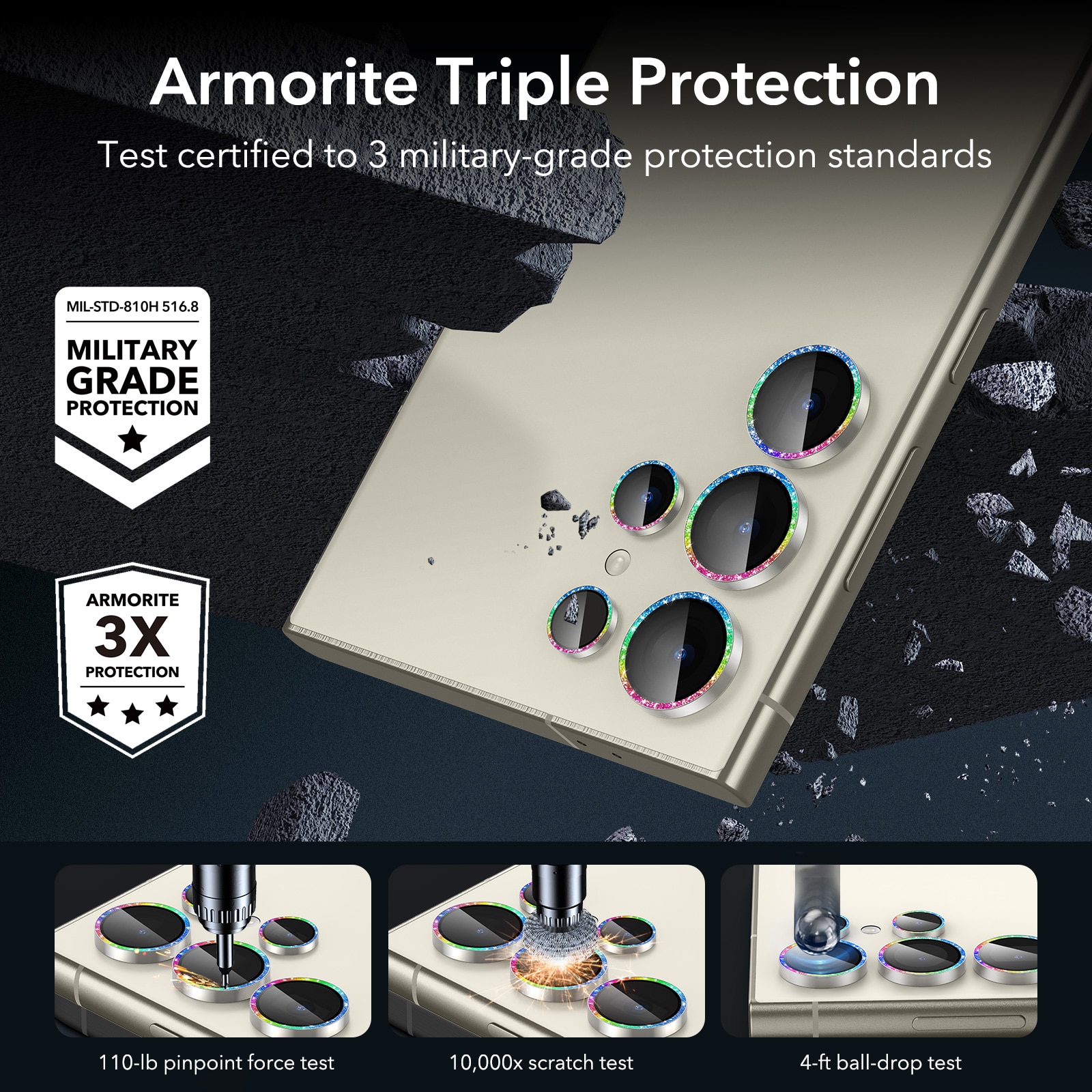 Armorite Camera Lens Protector Samsung Galaxy S24 Ultra, Chromatic Shimmer