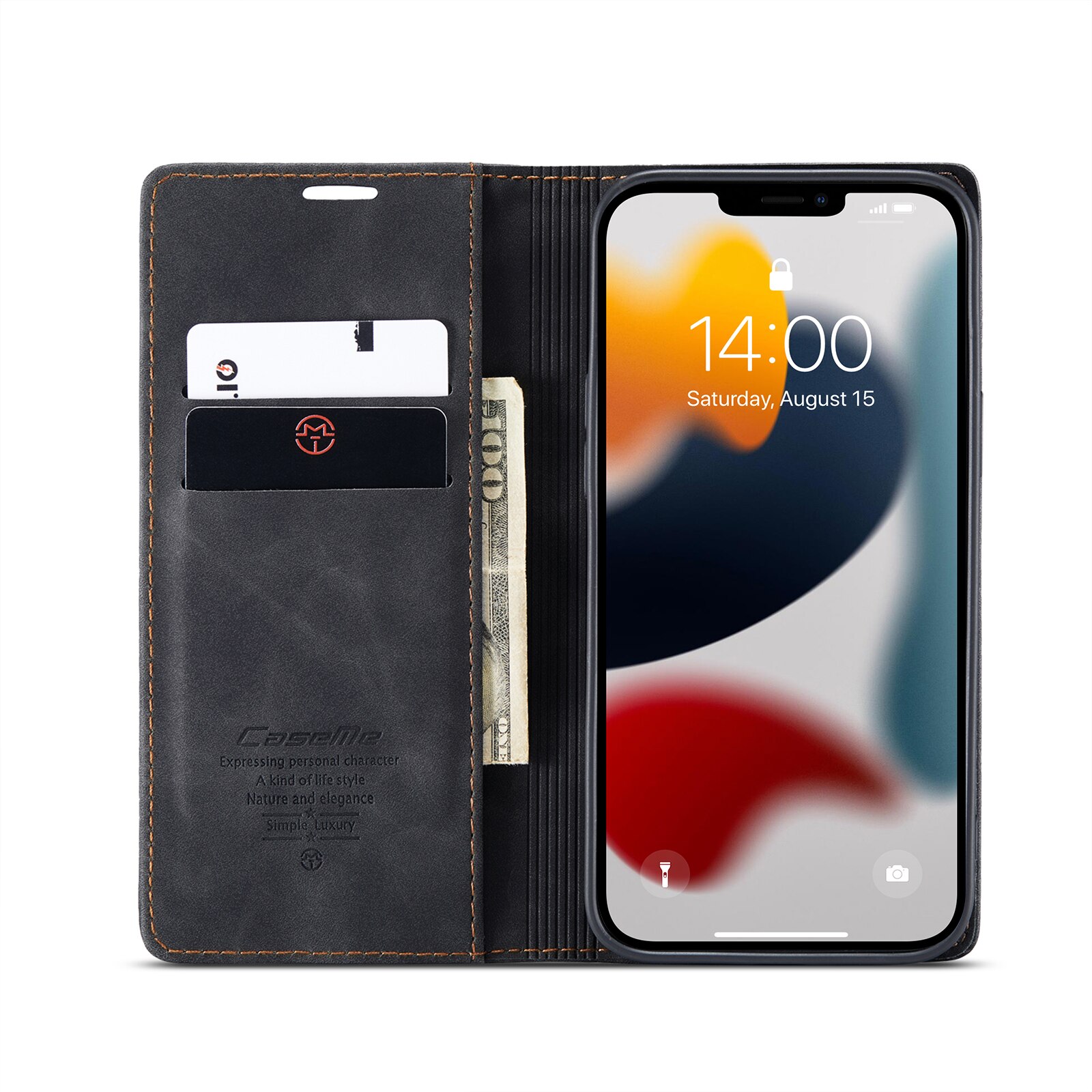 Étui portefeuille mince iPhone 13 Pro, Noir