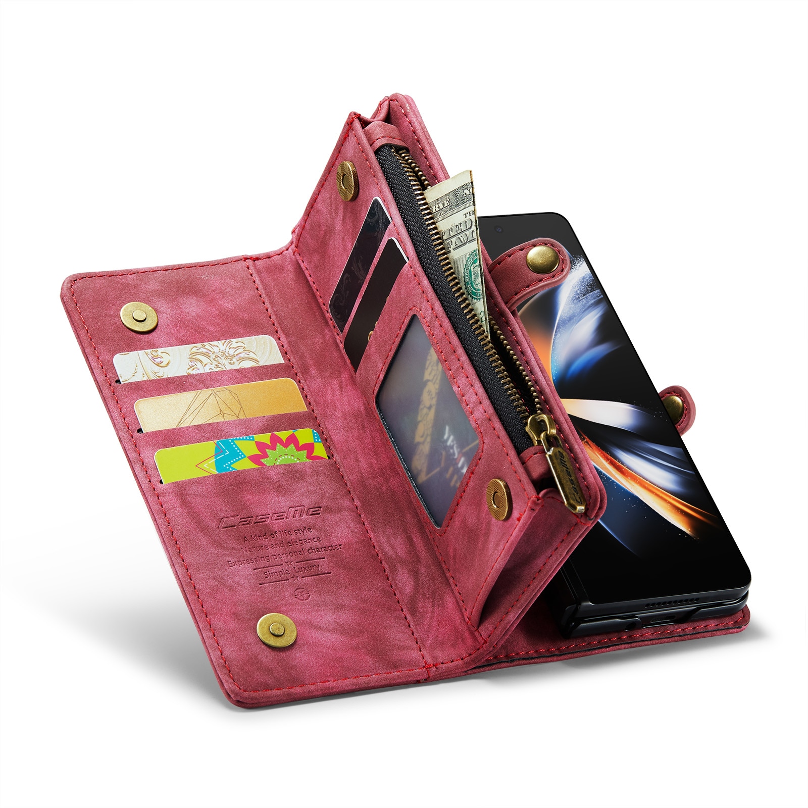 Étui portefeuille multi-cartes Samsung Galaxy Z Fold 4 Rouge