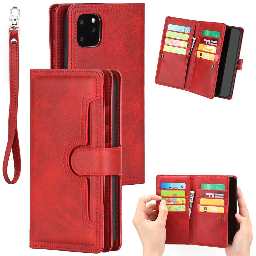 Portefeuille en cuir avec plusieurs fentes iPhone 13 Rouge