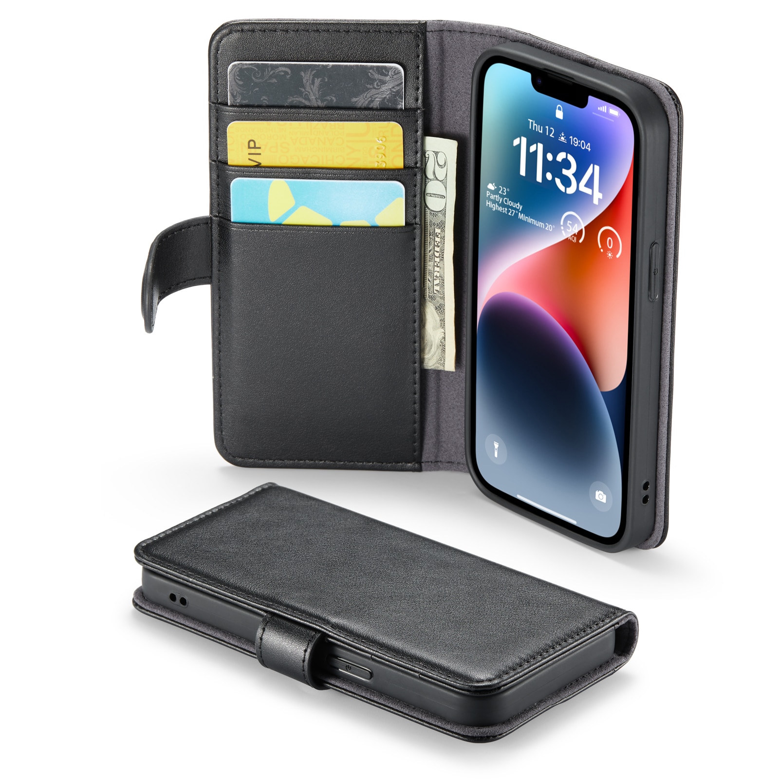 Étui en cuir veritable iPhone 14, Noir