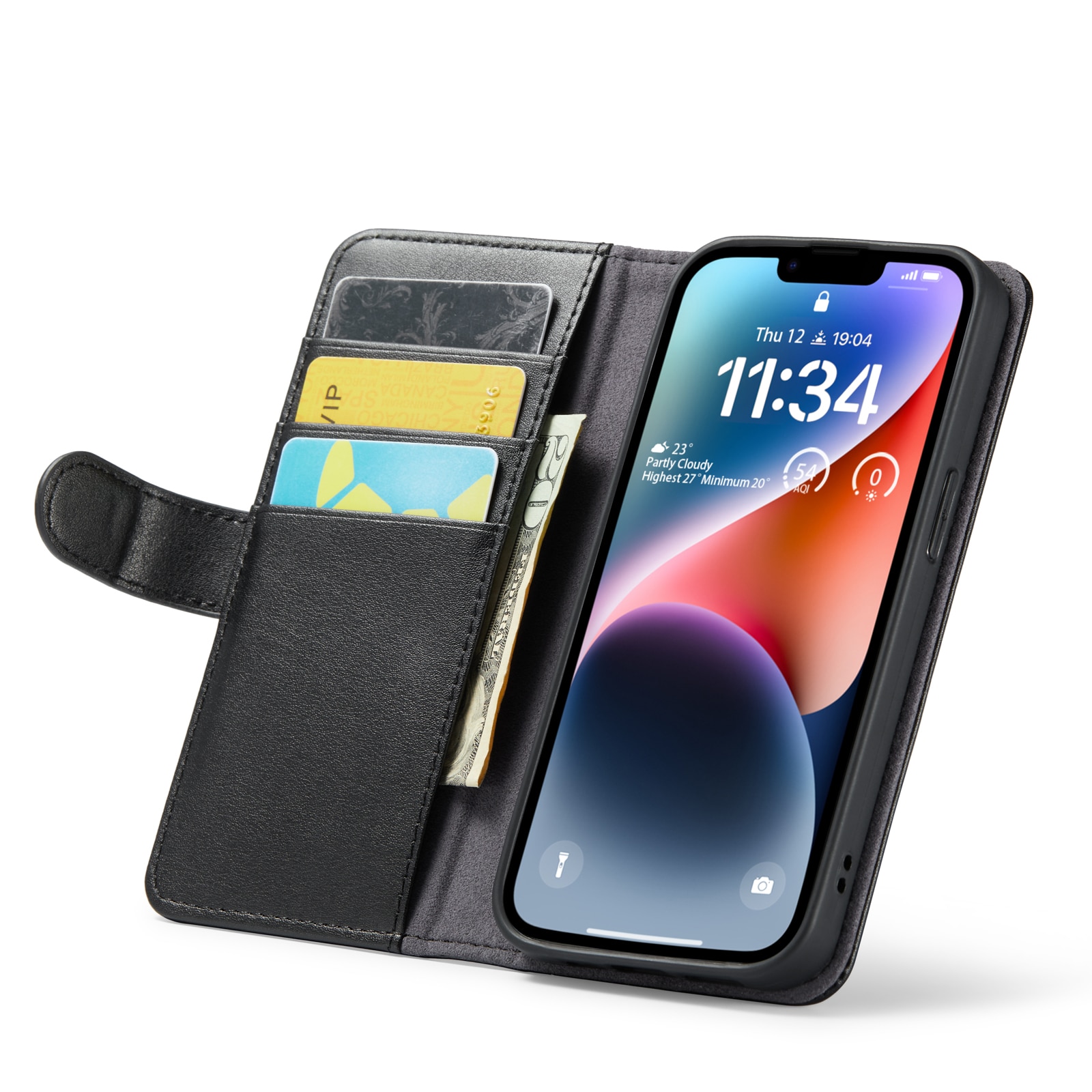 Étui en cuir veritable iPhone 14, Noir